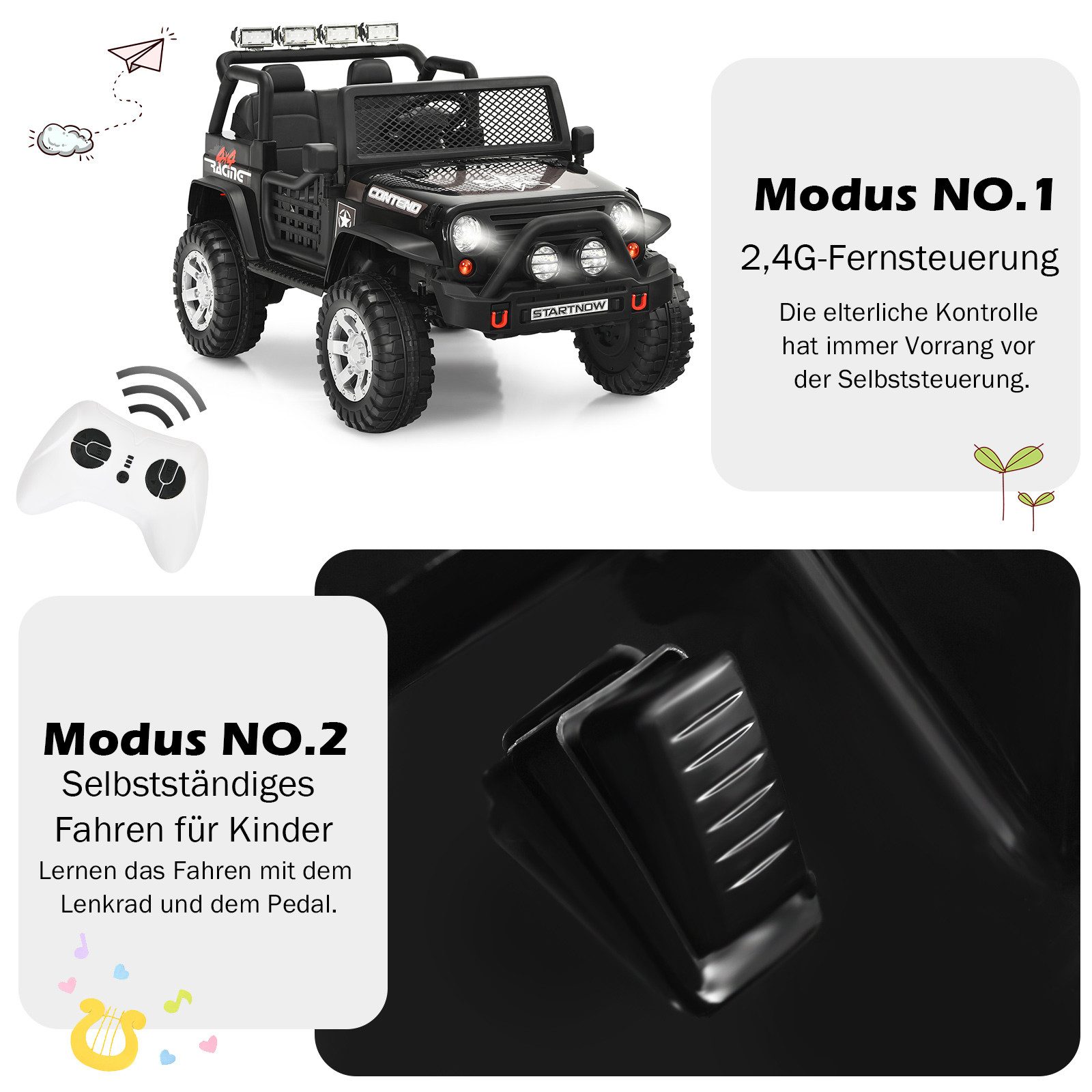 COSTWAY Elektro-Kinderauto, Belastbarkeit 50 kg, Elektroauto mit Musik & Hupe & USB & MP3 & Radio