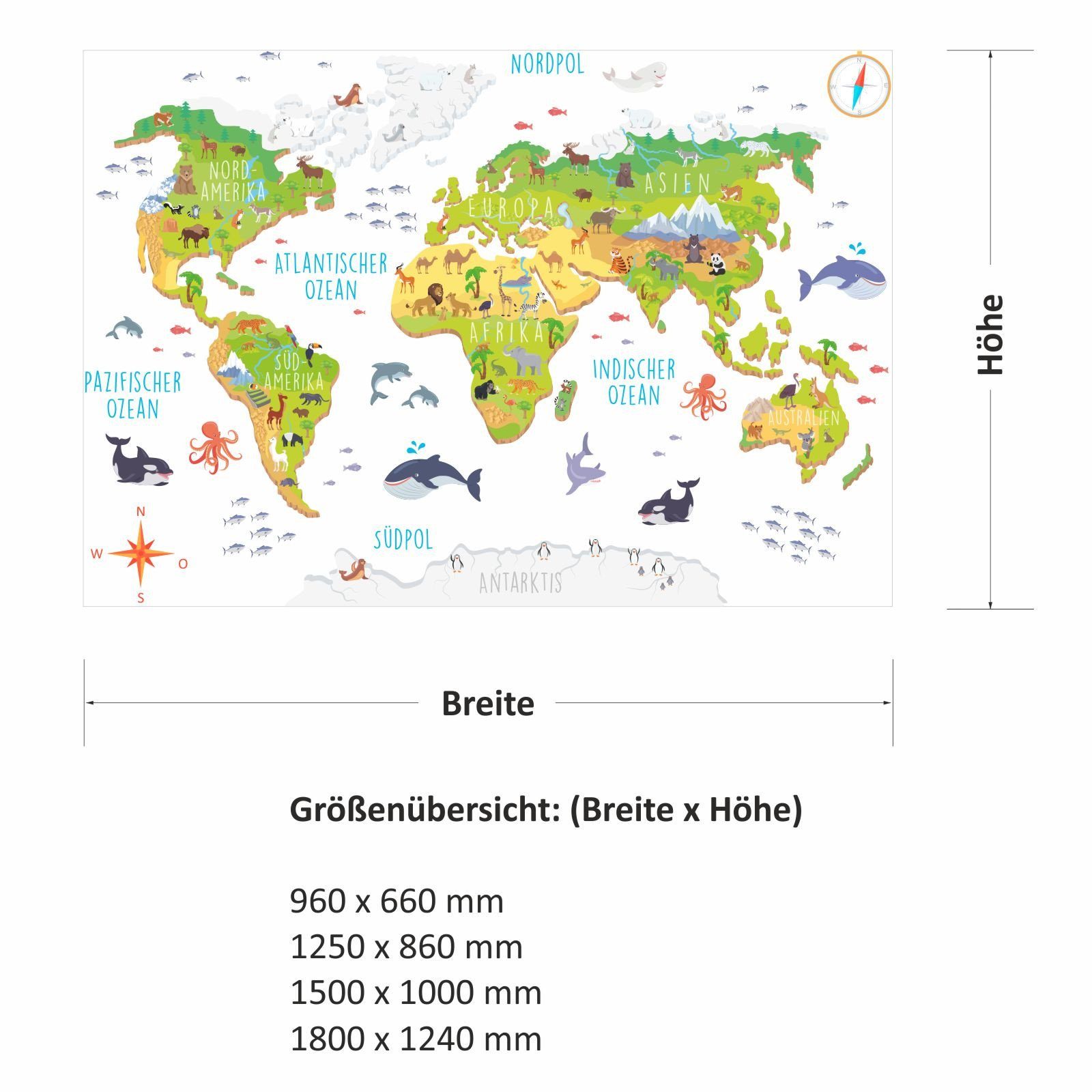 nikima Wandtattoo 174 Weltkarte mit Tieren günstig online kaufen