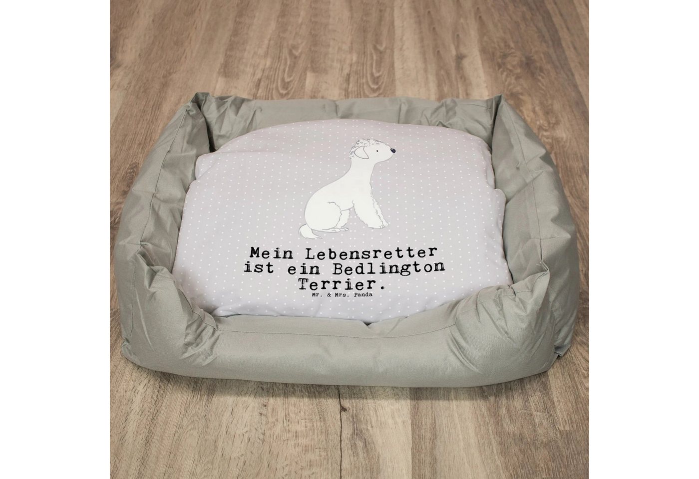 Thumbnail - Mr. & Mrs. Panda Tierbett Bedlington Terrier Lebensretter - Grau Pastell - Geschenk, Hunderasse, Modernes Design