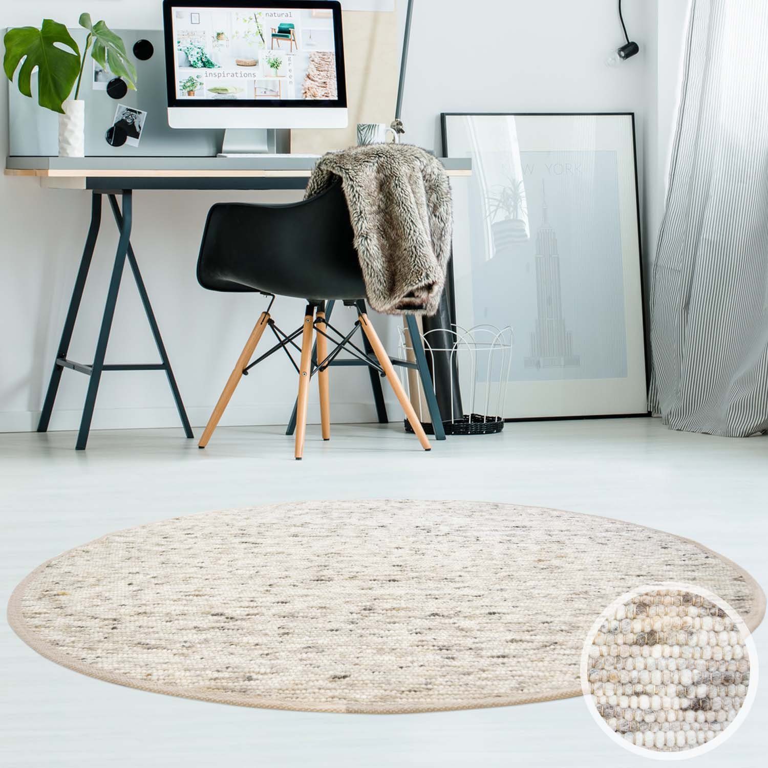TaraCarpet Wollteppich TaraCarpet Handwebteppich Frankeneck, rund, günstig online kaufen