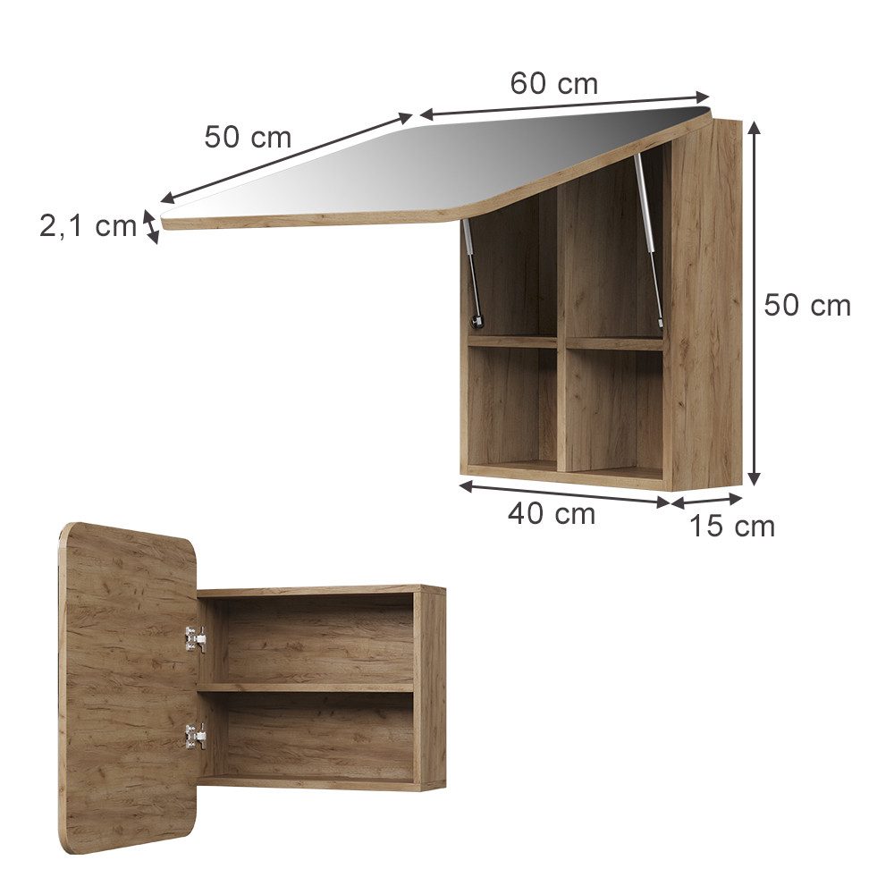 Vicco Badezimmerspiegelschrank Zino, Goldkraft Eiche, 60 x 50 cm mit Regale günstig online kaufen