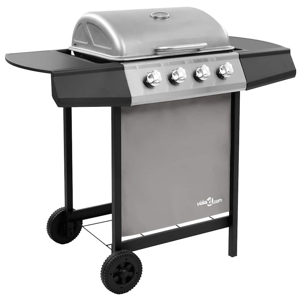 vidaXL Gasgrill Gasgrill mit 4 Flammen Schwarz und Silbern