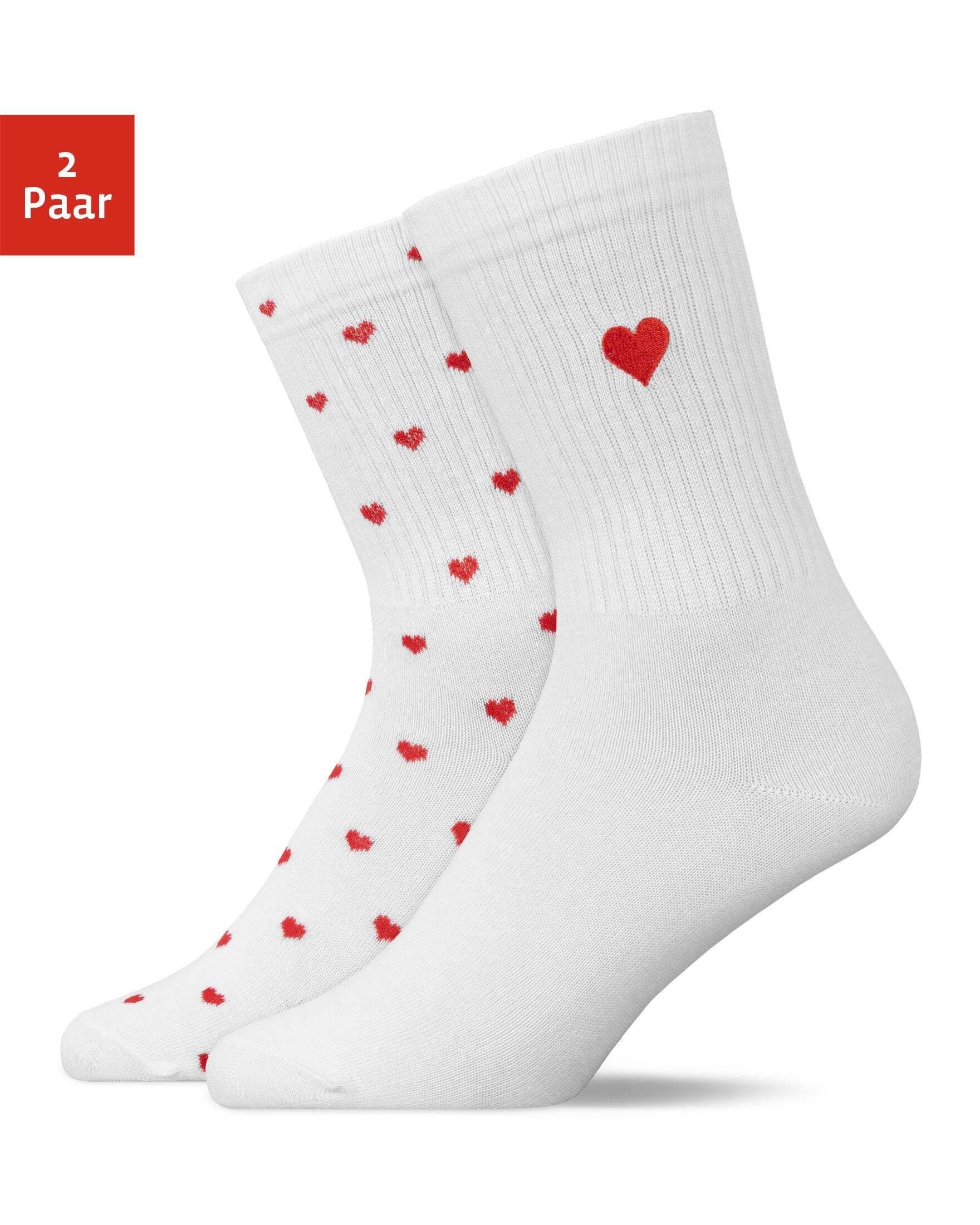 SNOCKS Tennissocken Hohe Sportsocken Love Special (2-Paar) aus Bio-Baumwolle, mit Herz-Design