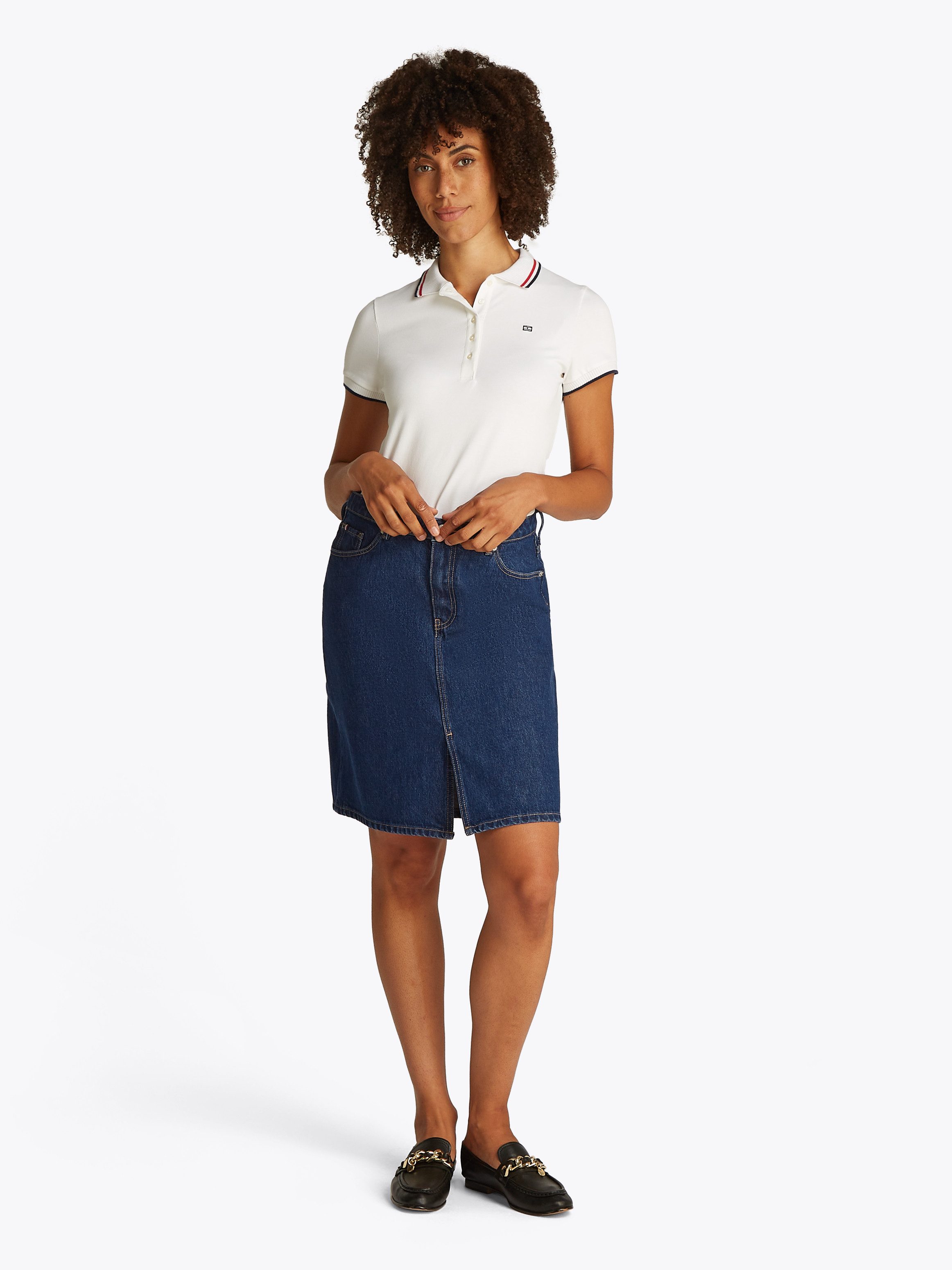 Tommy Hilfiger Jeansrock DNM KNEE STRAIGHT SKIRT RW ACE mit Schlitz vorne, mit Nieten