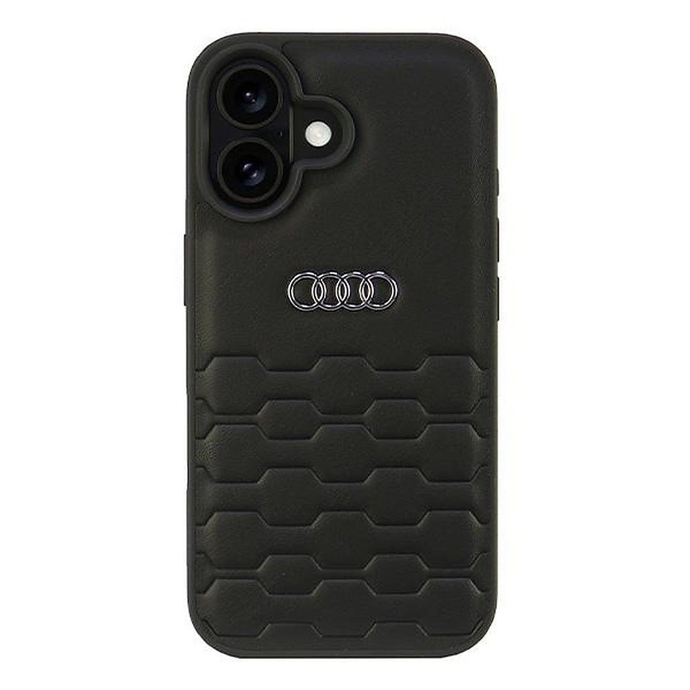 Audi Handyhülle Schutzhülle Smartphonehülle Rückschale 6,1 Zoll, Kunstleder, Metall-Logo, erhöhte Ränder