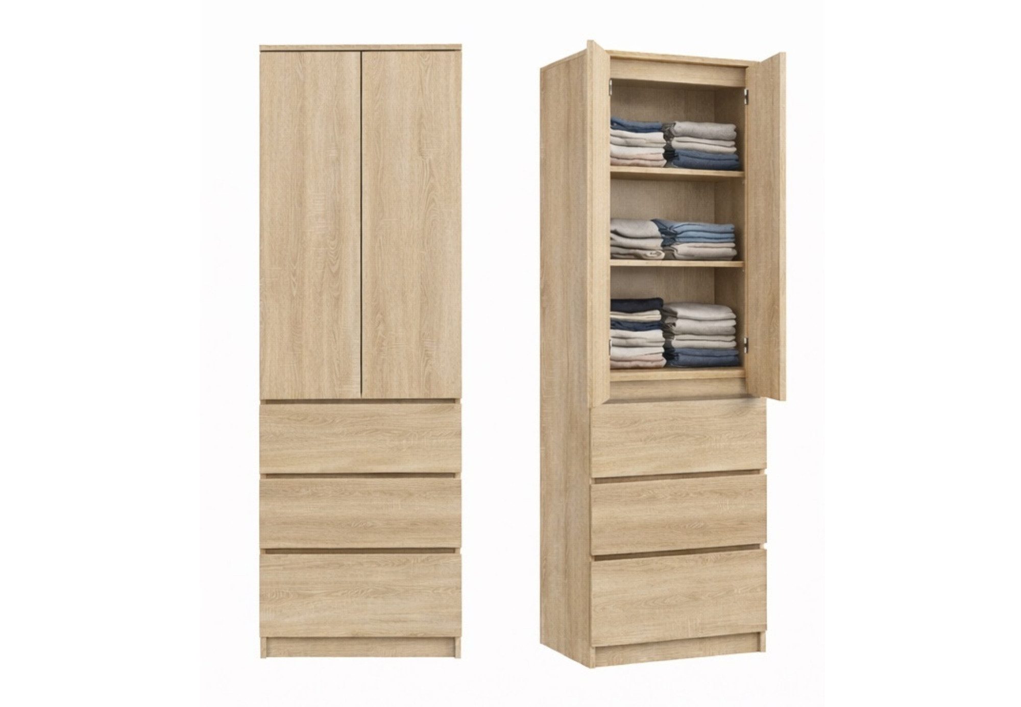 Home Collective Kleiderschrank Garderobenschrank Mehrzweckschrank Schrank platzsparend & vielseitig (50x40x180,5 cm (BxTxH), ideal für Schlafzimmer Flur & Arbeitszimmer) mit 2 Türig 3 Einlegeböden & 3 Schubladen in sonoma