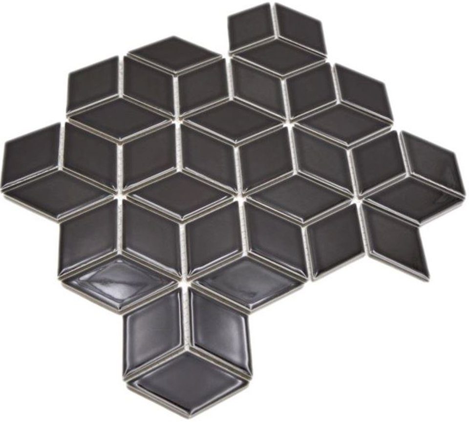 Mosani Mosaikfliesen Diamant 10 Matten schwarz Mosaikfliesen glänzend / Keramikmosaik