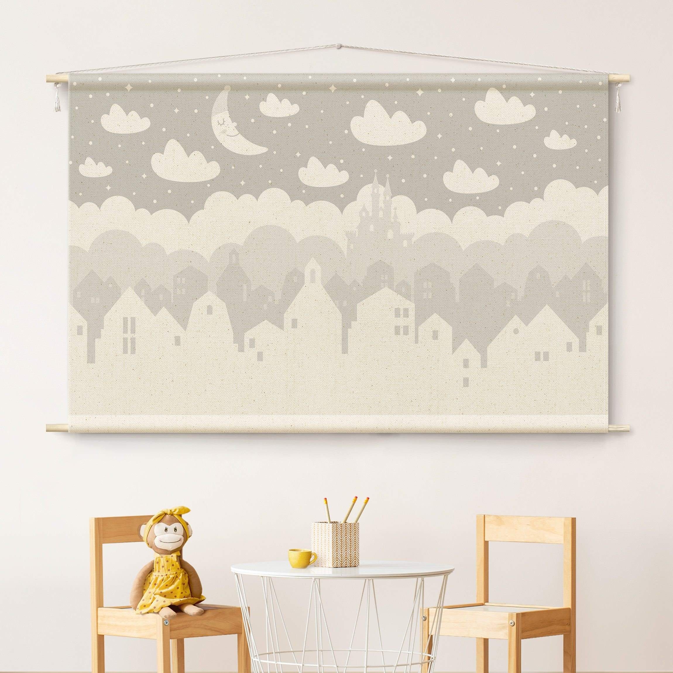 Bilderdepot24 Wandteppich Mädchenzimmer Jungenzimmer modern Städte grau, rechteckig, Höhe: 2.6 mm, großes Wandbild aus Natur-Baumwolle Wandbehang Stoffbild Tuch Wollseil