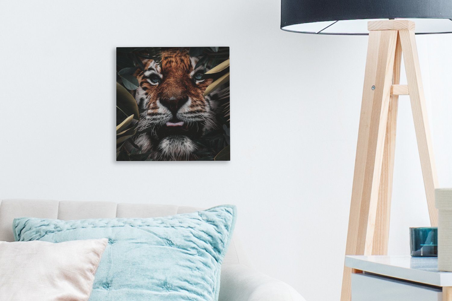 Blatt St), Tiger Wohnzimmer Schlafzimmer Tiere, Leinwand Leinwandbild Bilder (1 OneMillionCanvasses® - - für