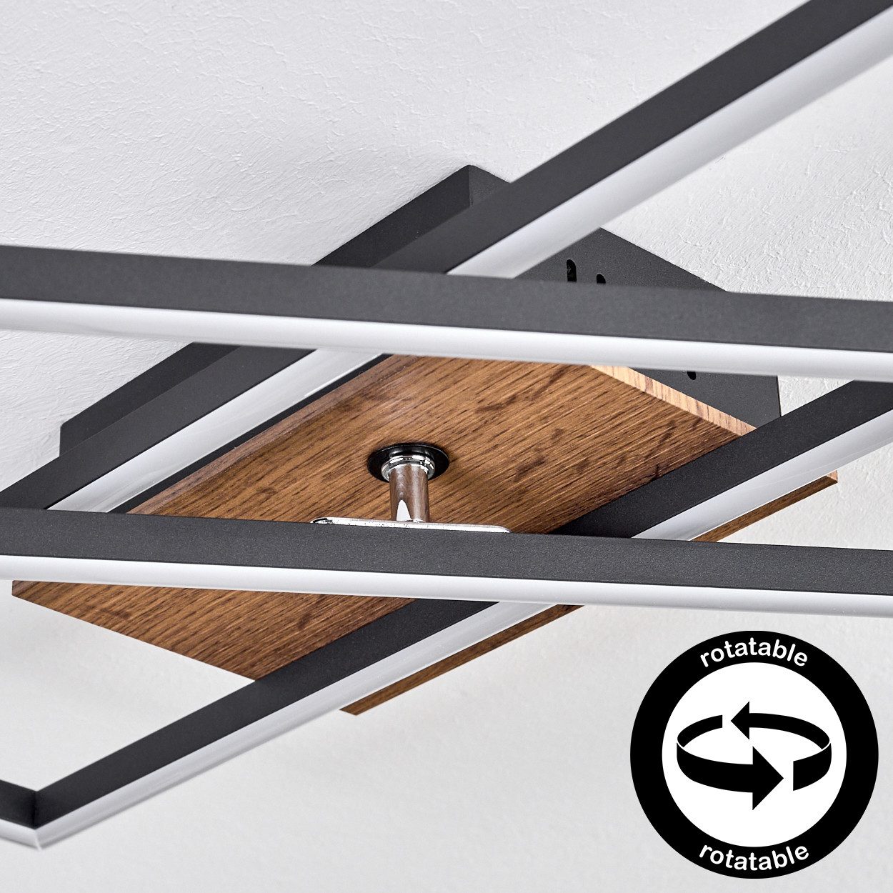 hofstein Deckenleuchte Deckenlampe aus Metall/MDF/Kunststoff in Schwarz/Holzfarben/Weiß, LED wechselbar, 3000 Kelvin, Leuchte im modernen Design mit verstellbar – Bild 5 von 5