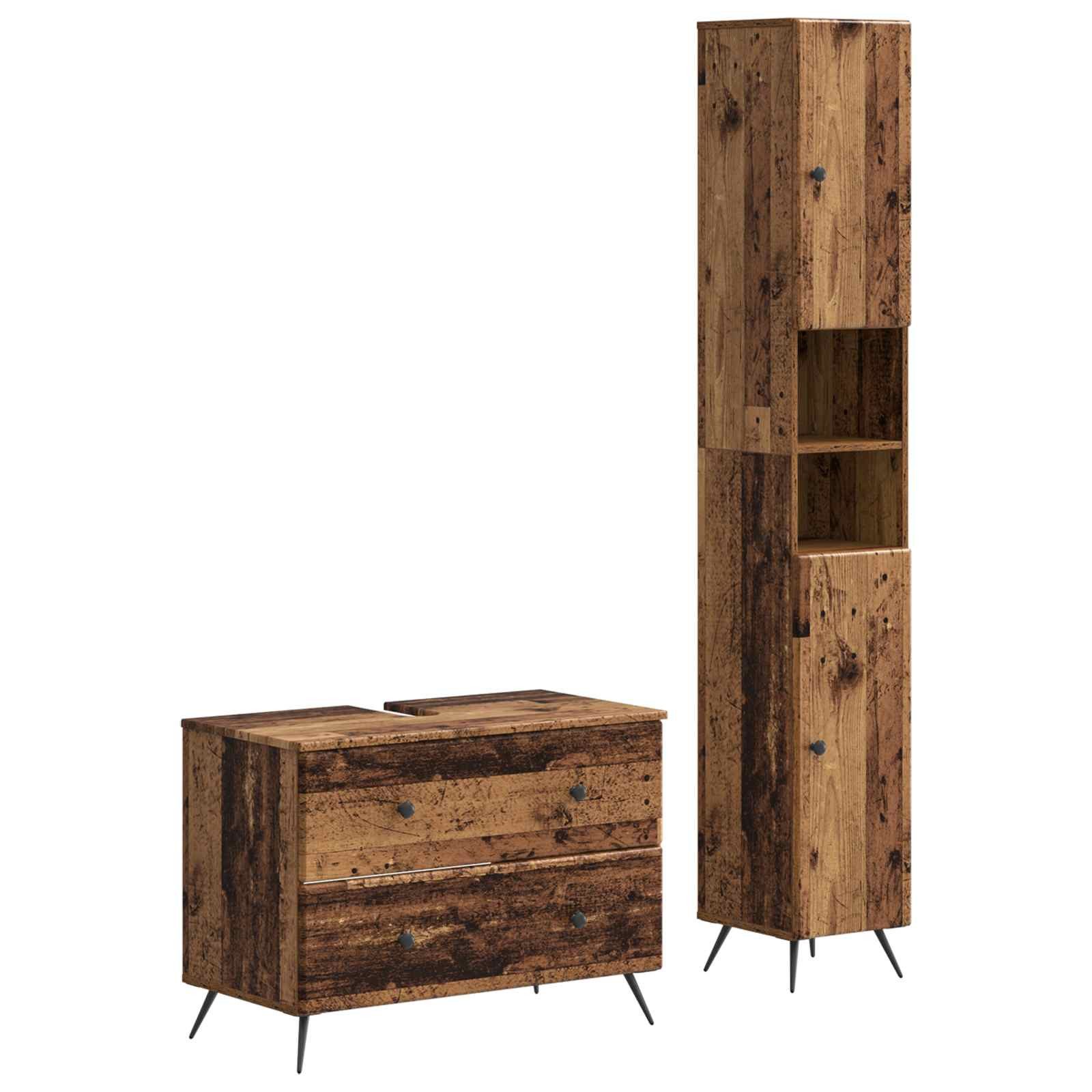 vidaXL Gartenlounge-Set 2-teiliges Badezimmer Schrank Set BREDA Altholz Holzwerkstoff