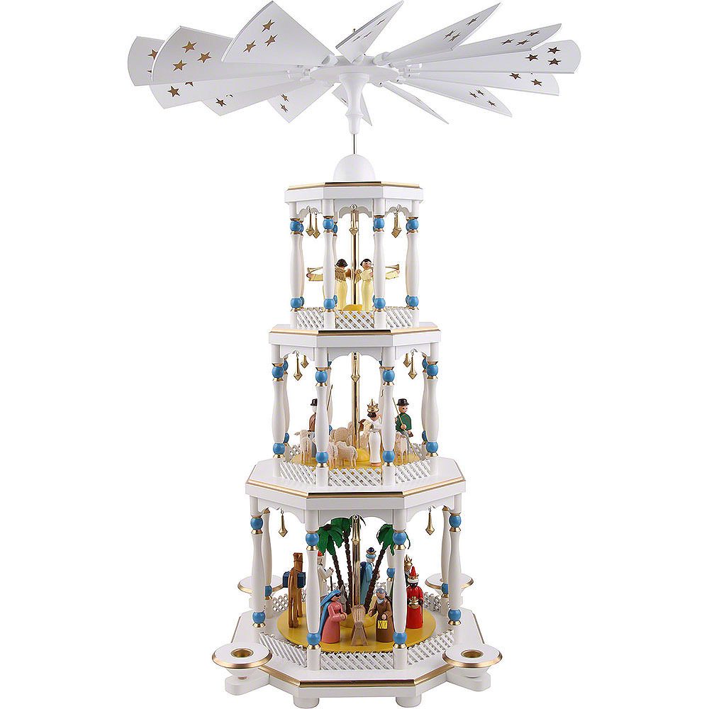 Erzgebirgische Volkskunst Richard Glässer GmbH Weihnachtspyramide 3-stöckige Pyramide Christi Geburt, weiß (76cm) von Richard Glässer