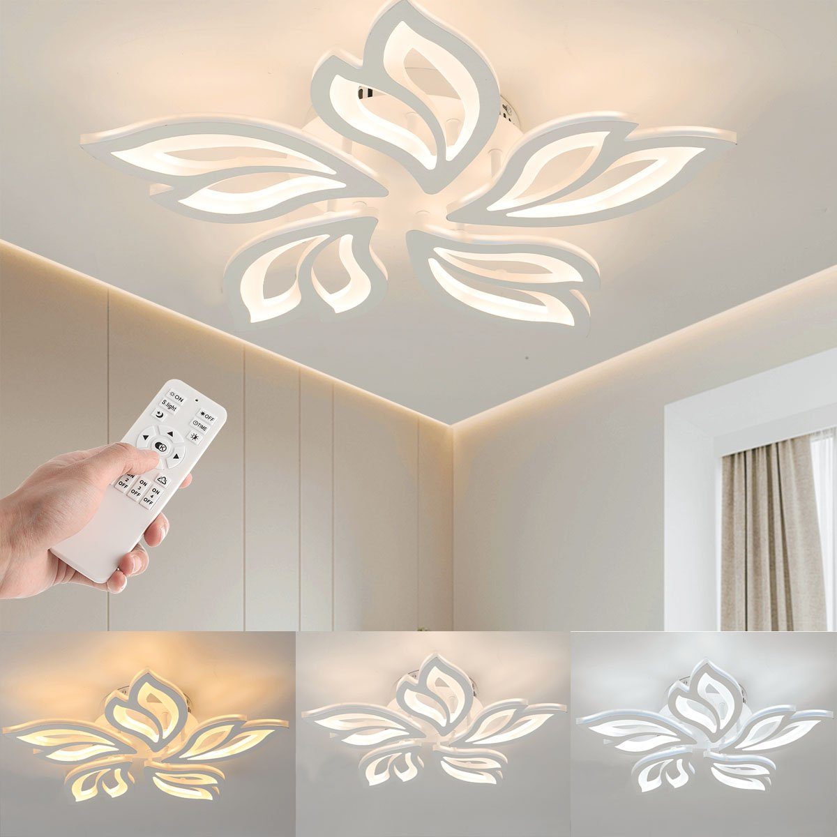 oyajia Deckenleuchte LED Deckenlampe in Blumenförmiges Design, Dimmbar mit Fernbedienung, LED fest integriert, Kaltweiß/Naturweiß/Warmweiß, 60W / 80W Modern Deckenleuchten, Schlafzimmer Wohnzimmer Flur Licht 30W LED Deckenlampe