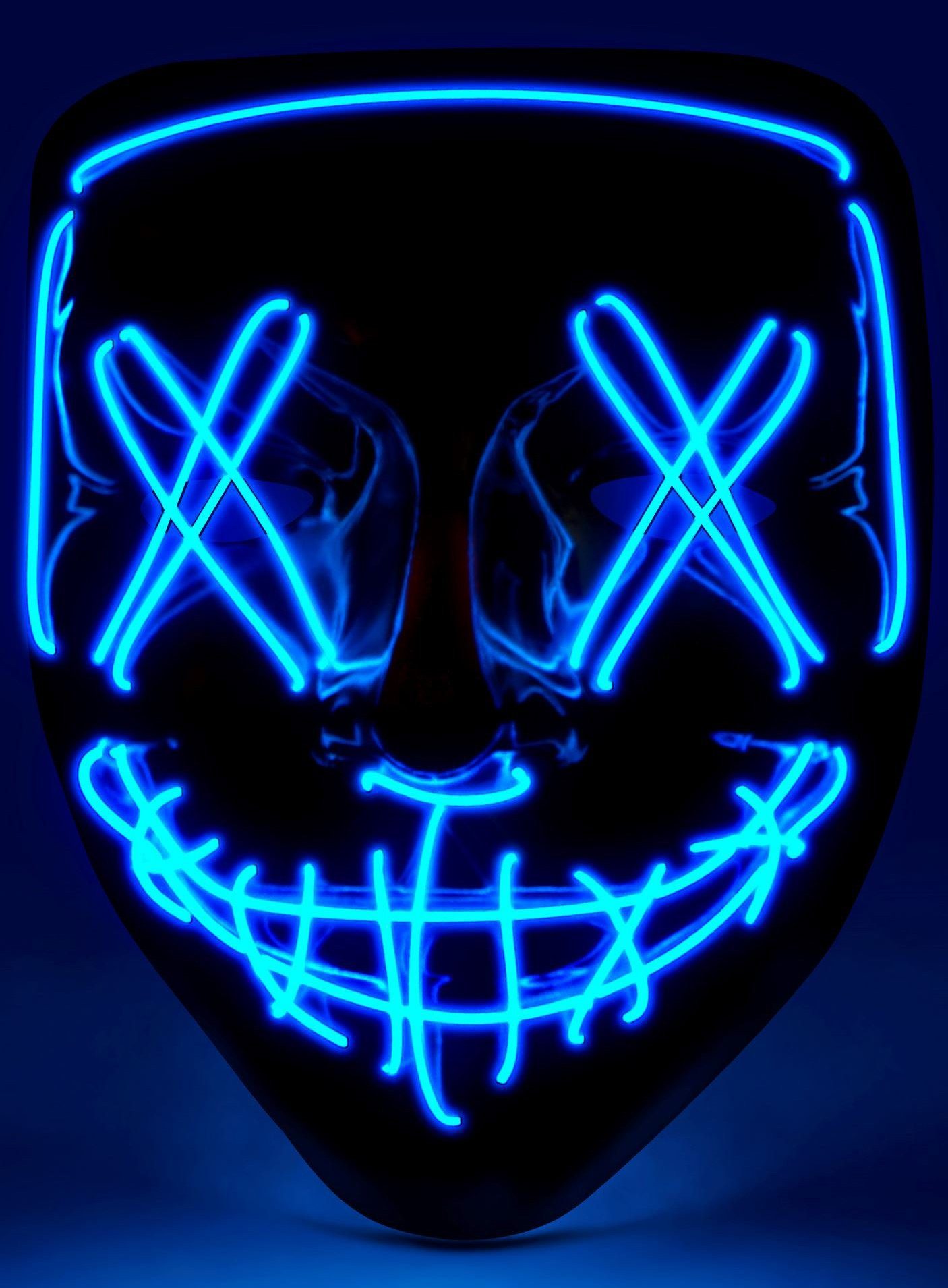 Metamorph Verkleidungsmaske Gruselige LED-Maske blau, Schaurige Schutzmaske mit blauer LED-Beleuchtung für Grusel-Events