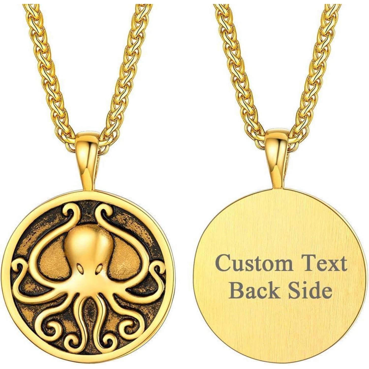 Valentinstagsgeschenk LuxusKollektion Kette und Anhänger Set Halskette 07: Octopus Medaille-Gold Personalisierbar Edelstahl
