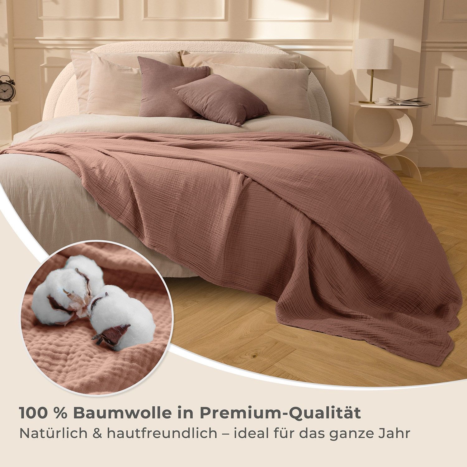 Laynenburg Tagesdecke Musselin aus 100% Baumwolle – Baumwolldecke, Kuscheldecke, Wohndecke als Sommerdecke, Bett-Überwurf, Couch-Überwurf, Sofa-Decke – Bild 4 von 5