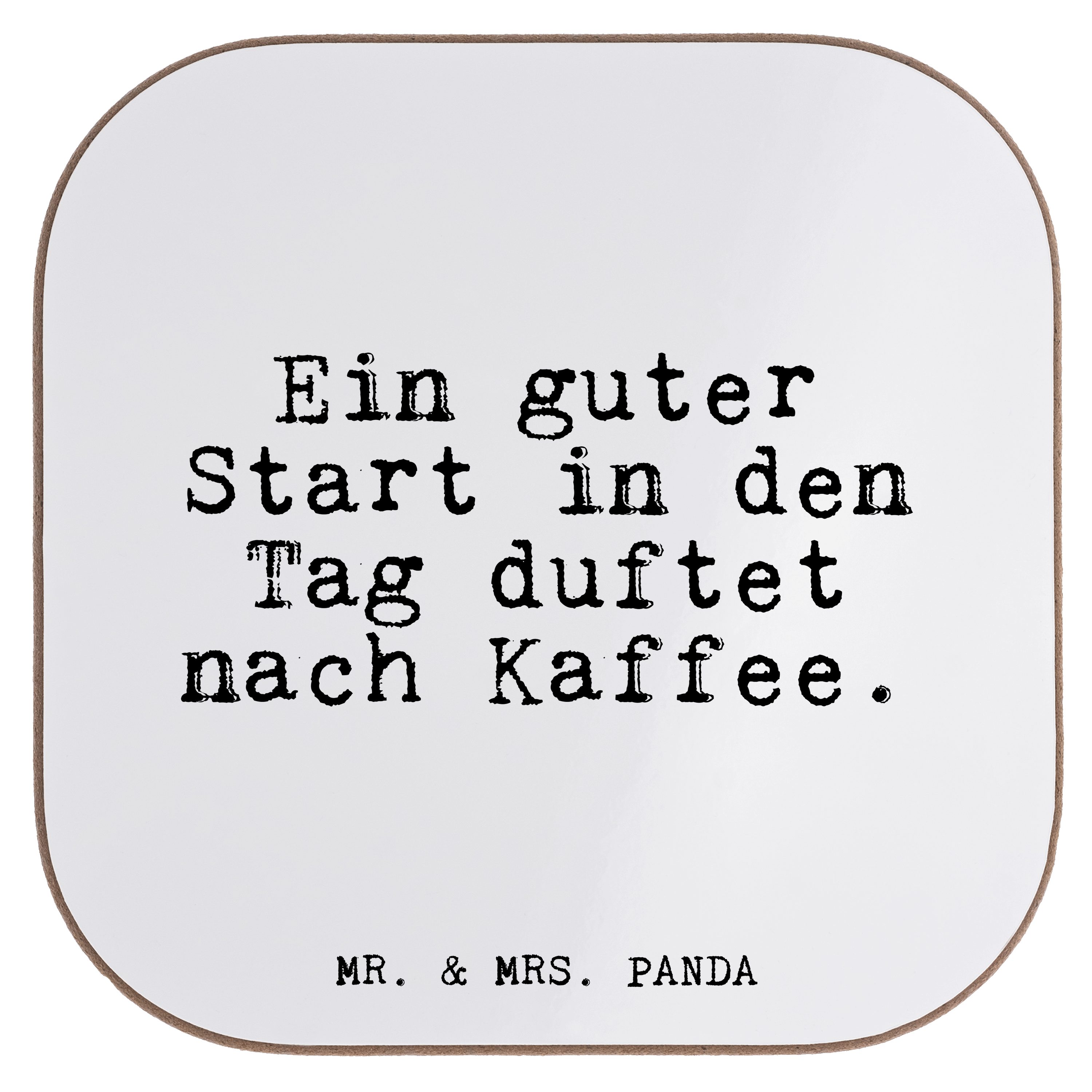 Mr. & Mrs. Panda Getränkeuntersetzer Ein guter Start in... - Weiß - Geschenk, Büro, Kaffee, Bierdeckel, Gl, 1-tlg.