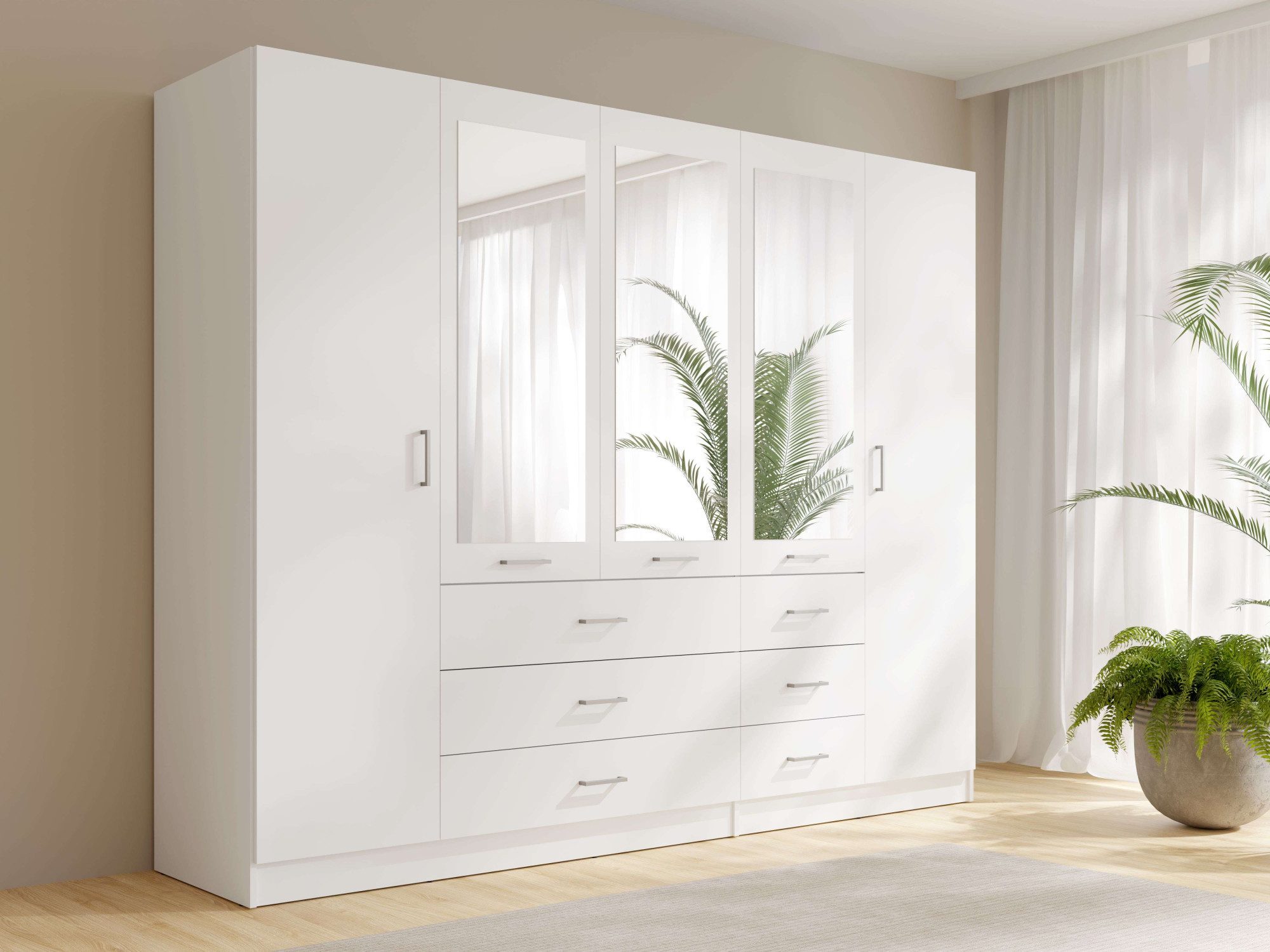 OTTO home Kleiderschrank Wäscheschrank mit 5 Drehtüren, silber Griffen, Maße B/H/T 250/200/58cm