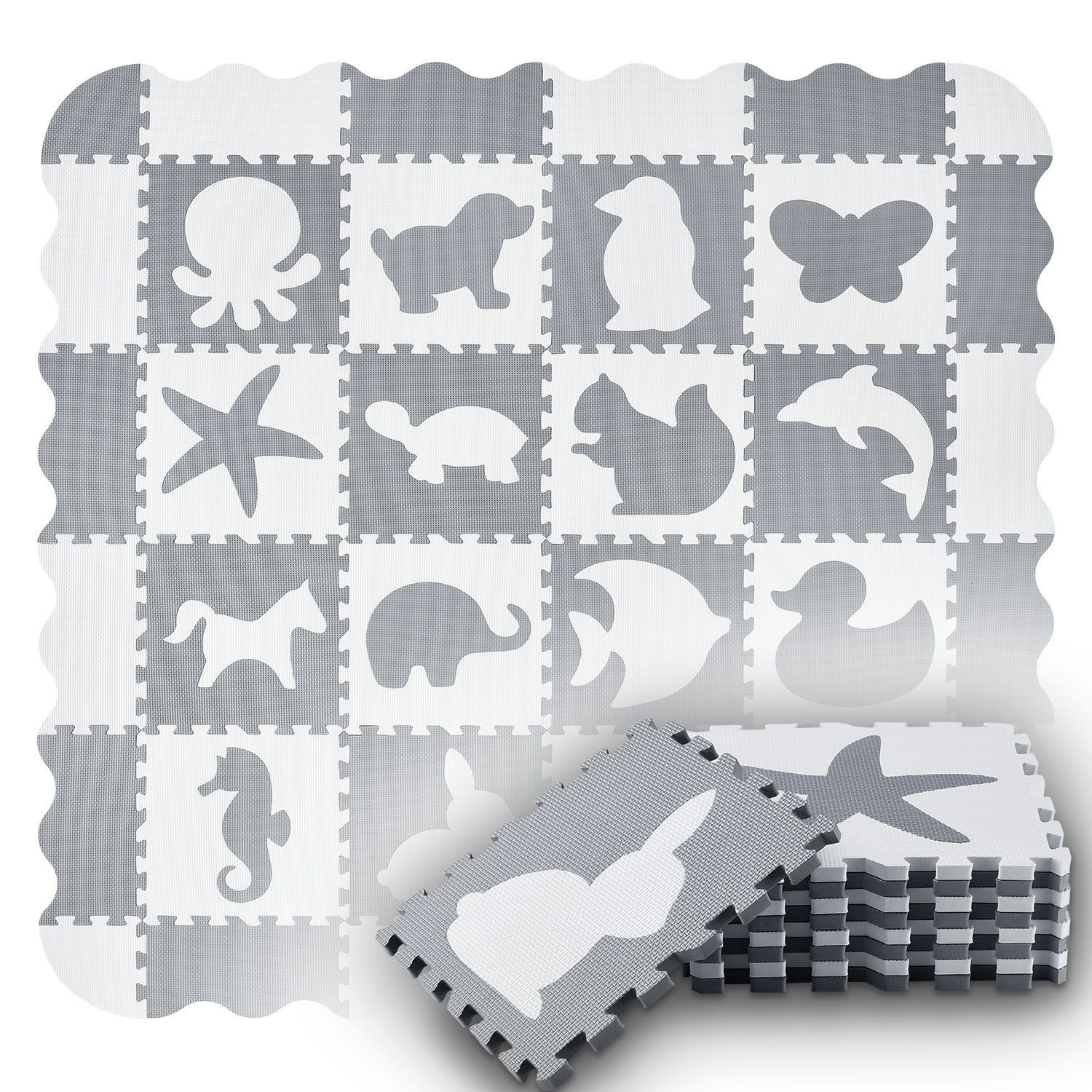 Juskys Puzzlematte Timon, mit 16 Tiermotive und Randelementen günstig online kaufen