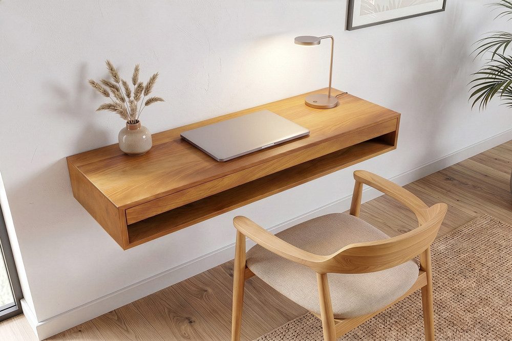 riess-ambiente Konsolentisch PURE 100cm braun - Mango-Massivholz, honey finish, Stauraum, Unikat (Einzelartikel, 1-St), Platzsparender Schreibtisch - ideal für Wohn- & Schlafzimmer oder Loft