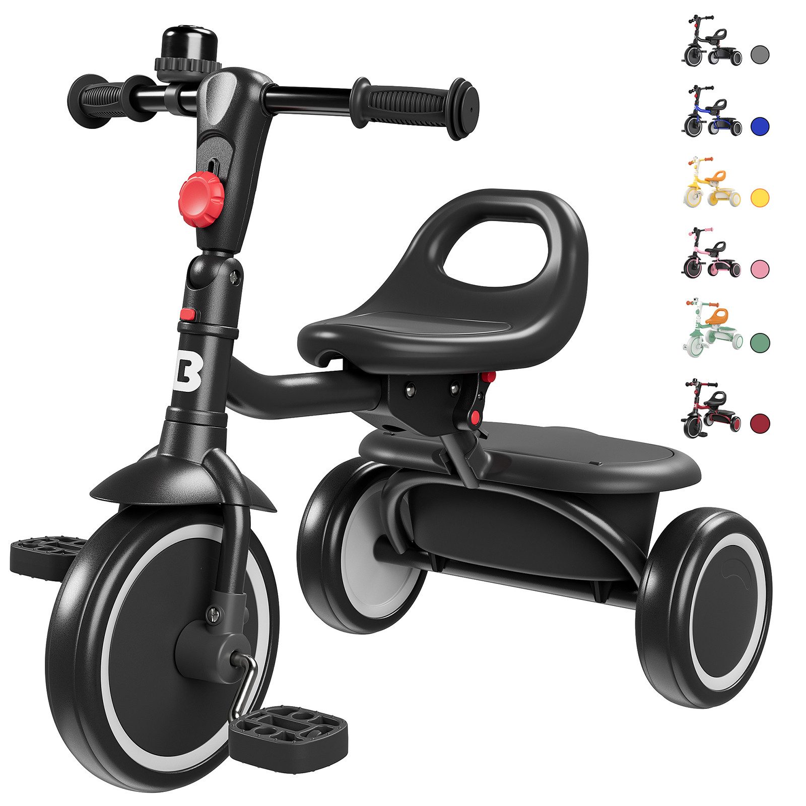 besrey Fahrrad-Laufrad Dreirad Kinderdreirad Kinderfahrrad mit Spielkorb, Klingel, Mit Fahrradklingel und Korb, Kippfreies Design,Fahr- und Klappmodus