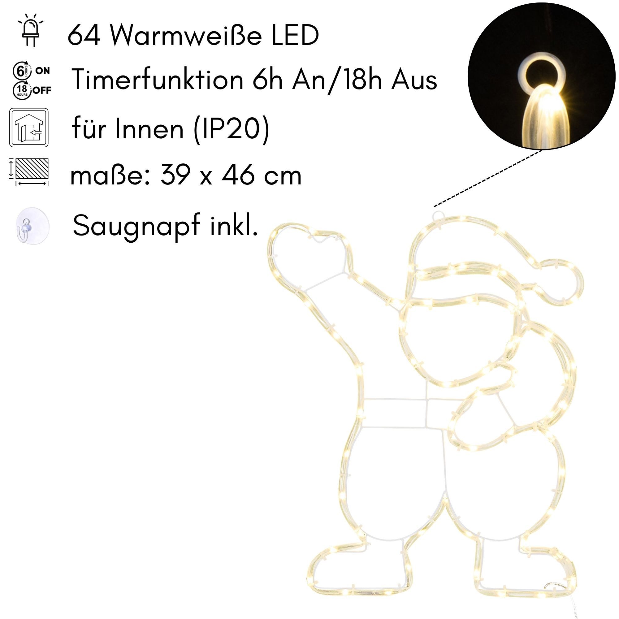Kamelio LED Fensterbild LED Fensterdeko Weihnachten mit Timer und Batterie Fensterbild, LED, warmweiß