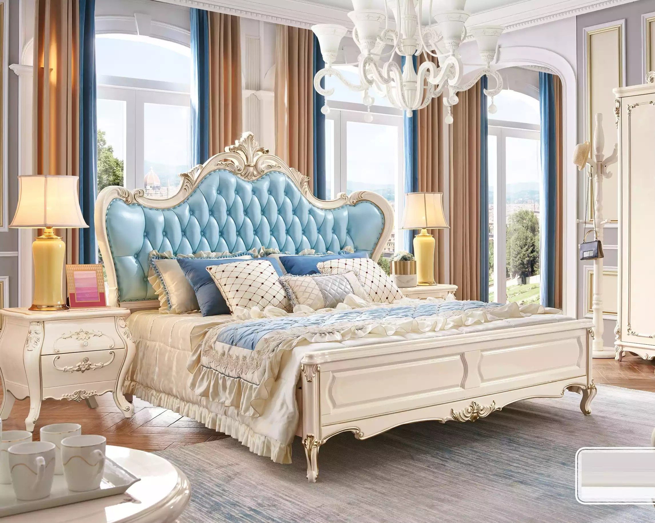 JVmoebel Schlafzimmer-Set Luxuriöses Schlafzimmer Set mit Bett und 2 Nachttischen, (3-tlg., 1x Bett + 2х Nachttische), Made in Europa