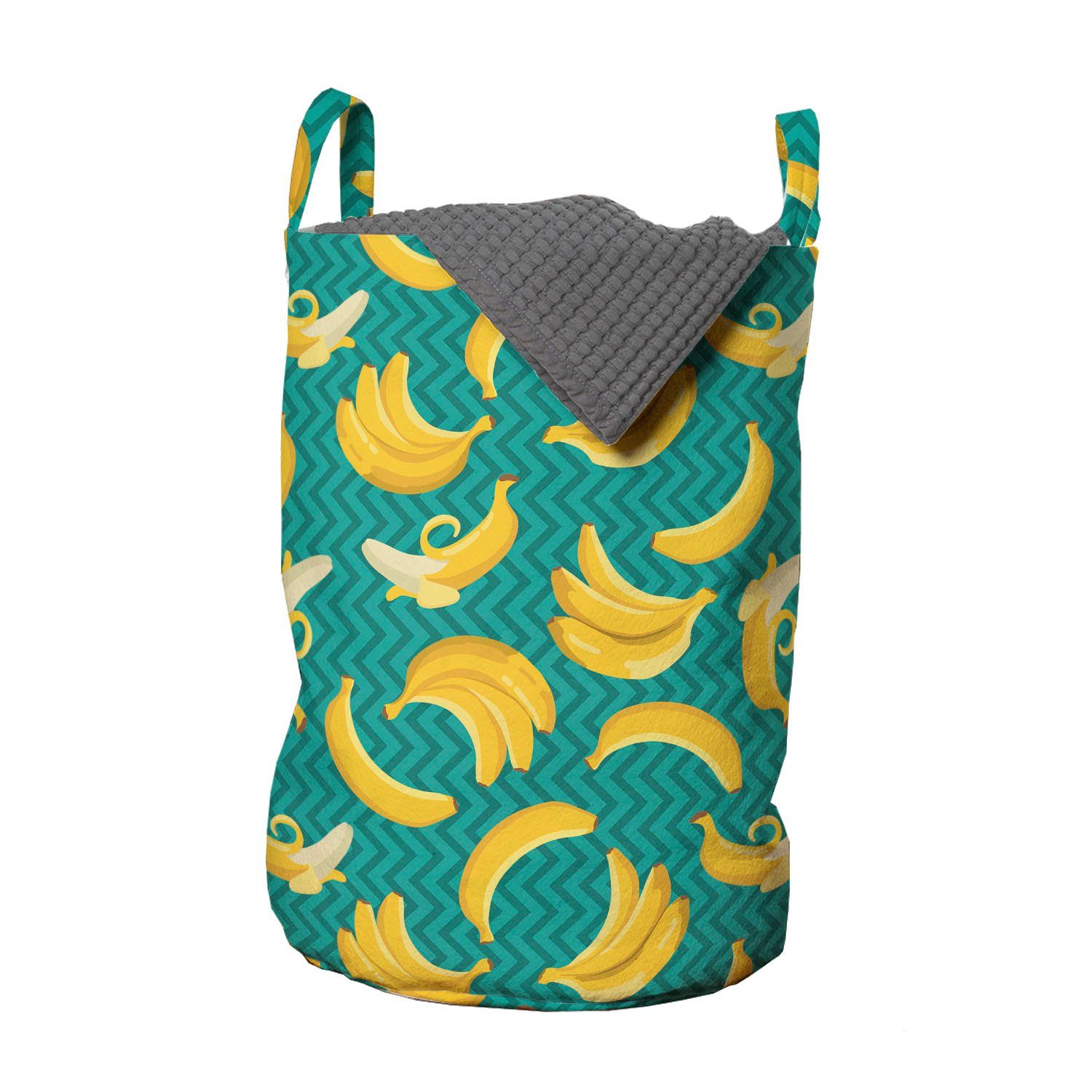 Abakuhaus Wäschesäckchen Wäschekorb mit Griffen Kordelzugverschluss für Waschsalons, Zigzags Tropic Banana Fruits Kunst