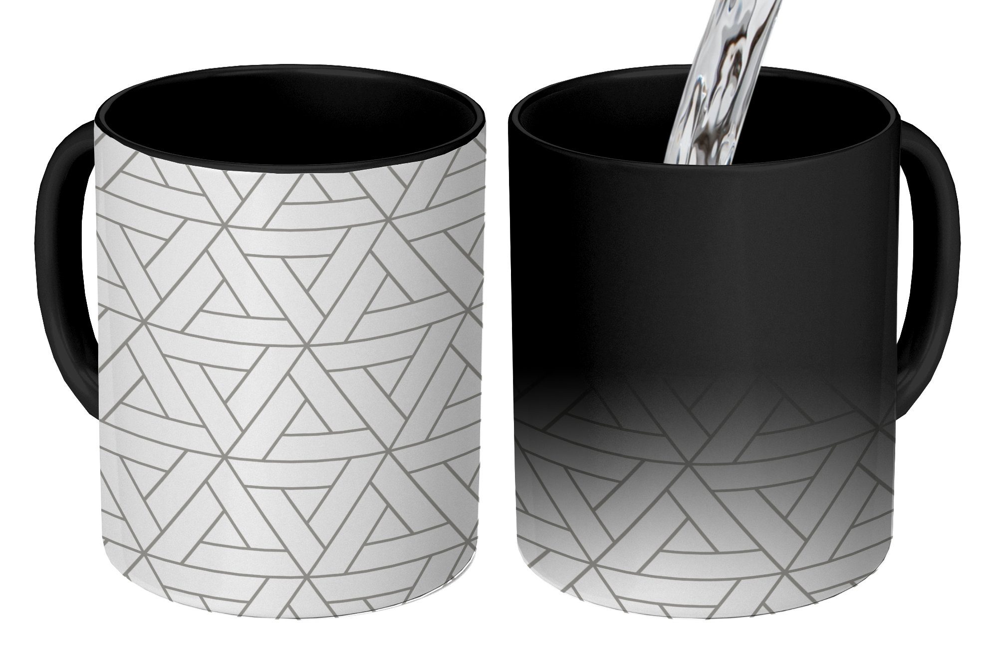 MuchoWow Tasse Design - Linie - Muster - Schwarz - Weiß, Keramik, Farbwechsel, Kaffeetassen, Teetasse, Zaubertasse, Geschenk