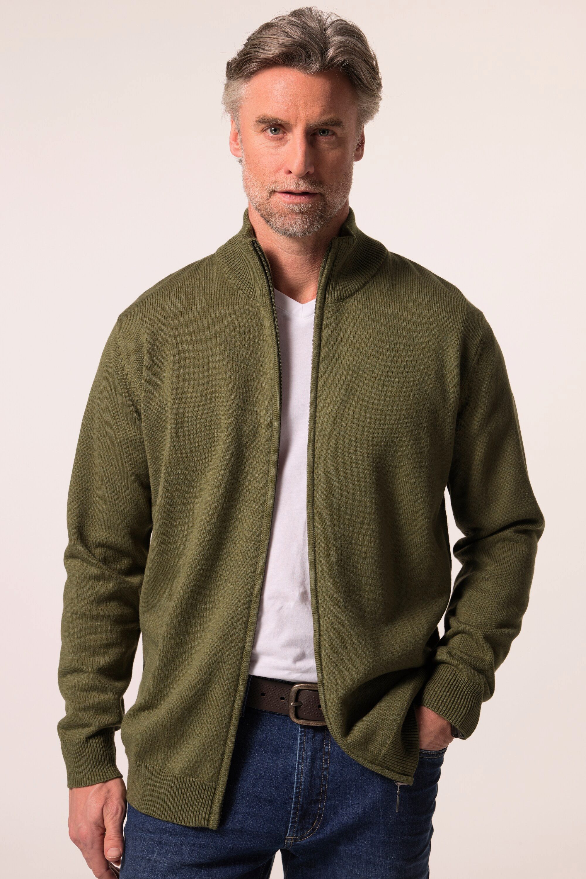 Poloshirt Strickjacke Langarm Stehkragen