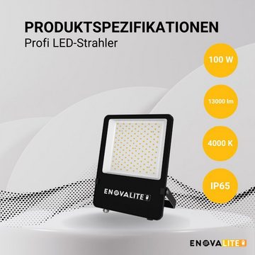 ENOVALITE LED Flutlichtstrahler LED-Fluter, 100 W, 4000 K (neutralweiß), 13000 lm, schwarz, IP65, LED fest integriert, neutralweiß