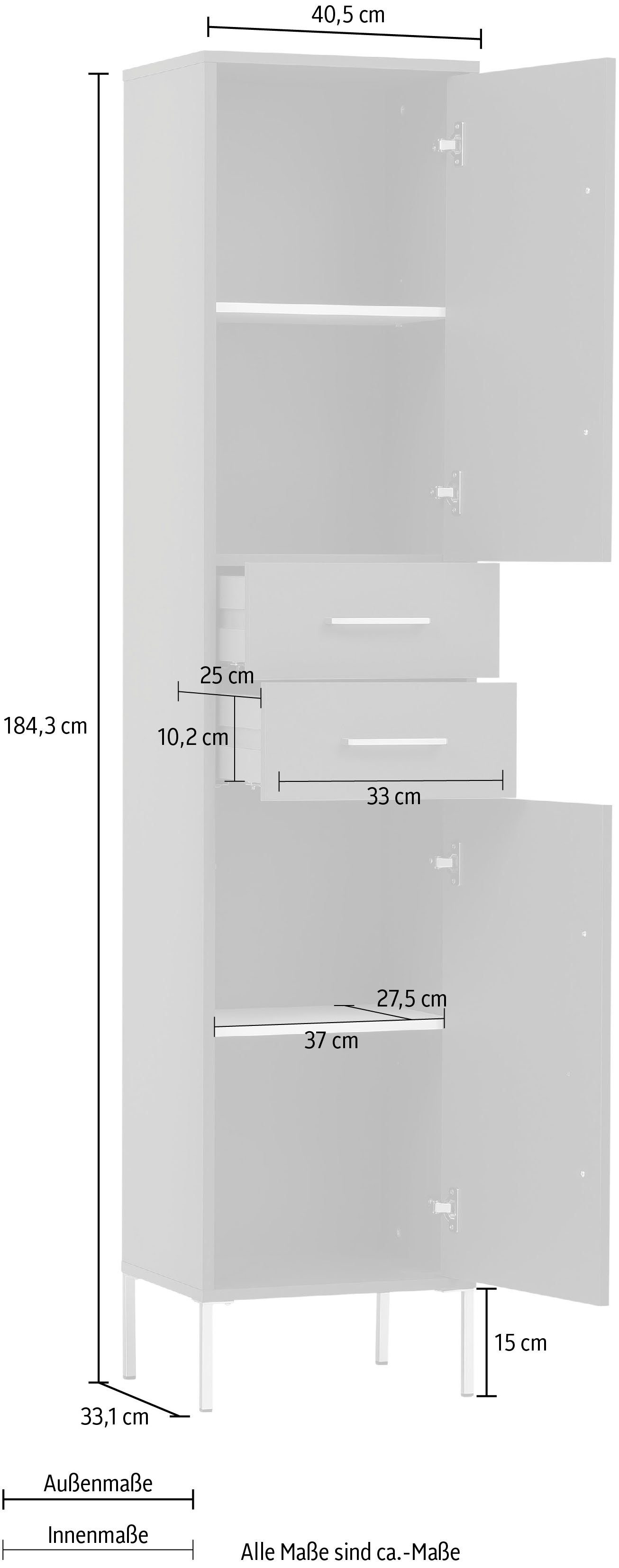 welltime Hochschrank Kent mit goldfarbenen Griffen Breite 40,5 cm, made in Germany