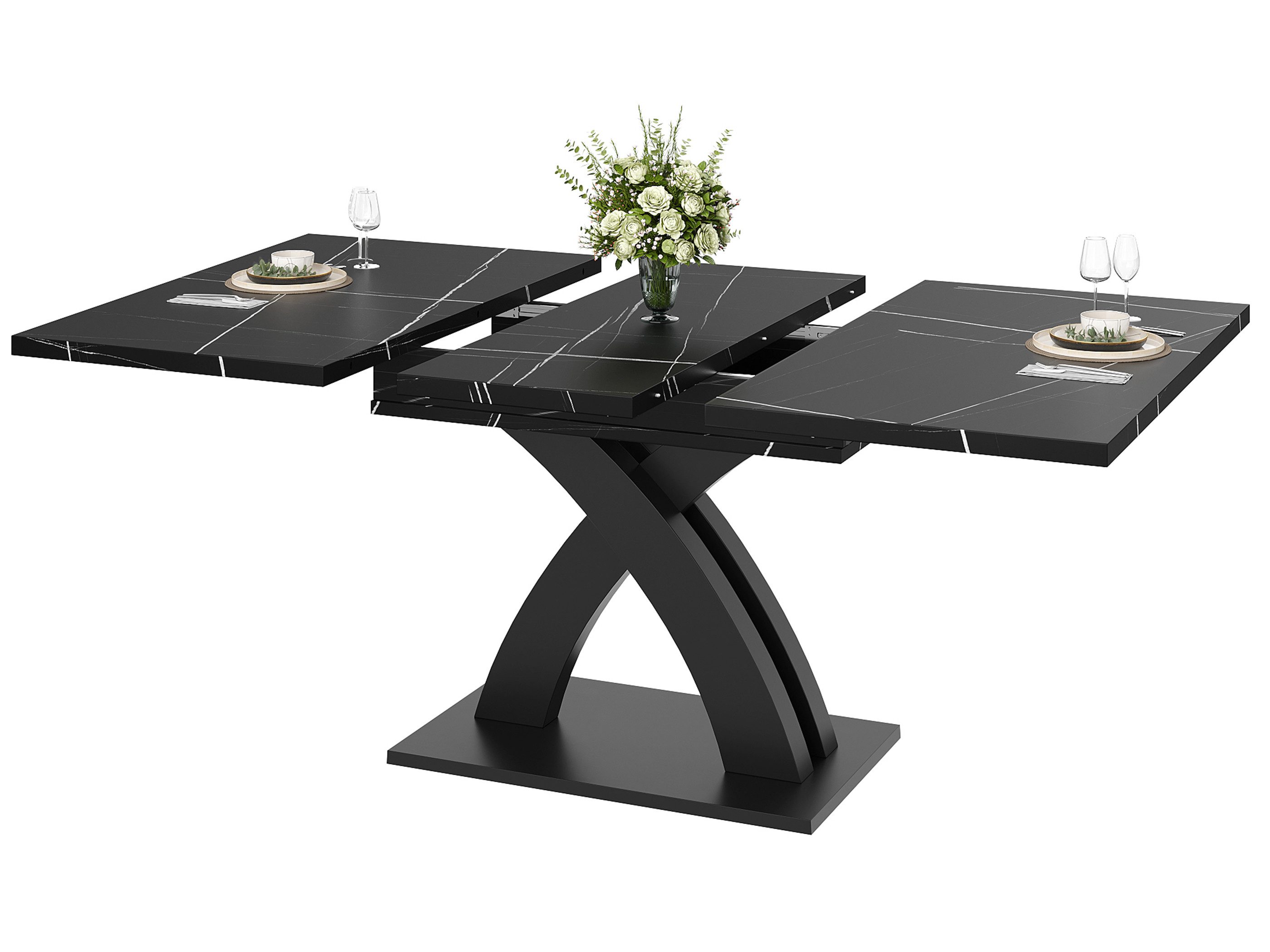 SeedWave Esstisch Küchentisch in Marmor-Optik mit Erweiterbarer Tischplatte, Stauraum, 120cm bis zu 160cm Ausziehtisch