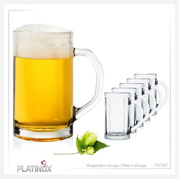 PLATINUX Bierglas Bierseidel, Glas, mit Henkel Set 6-Teilig 500ml (max. 650ml) Bierkrug Maßkrug Bierkrüge aus Glas Biergläser
