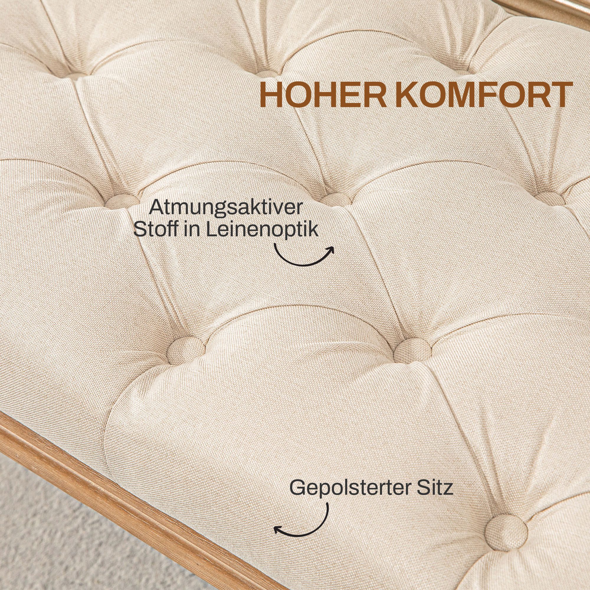 OKWISH Polsterbank Sesselbank 120x41x48 cm, gepolstert (1-St., Vintage Sitzbank & Flurbank, belastbar bis 120 kg), Gepolsterte Sitzgelegenheit für Flur, Wohnzimmer & Schlafzimmer