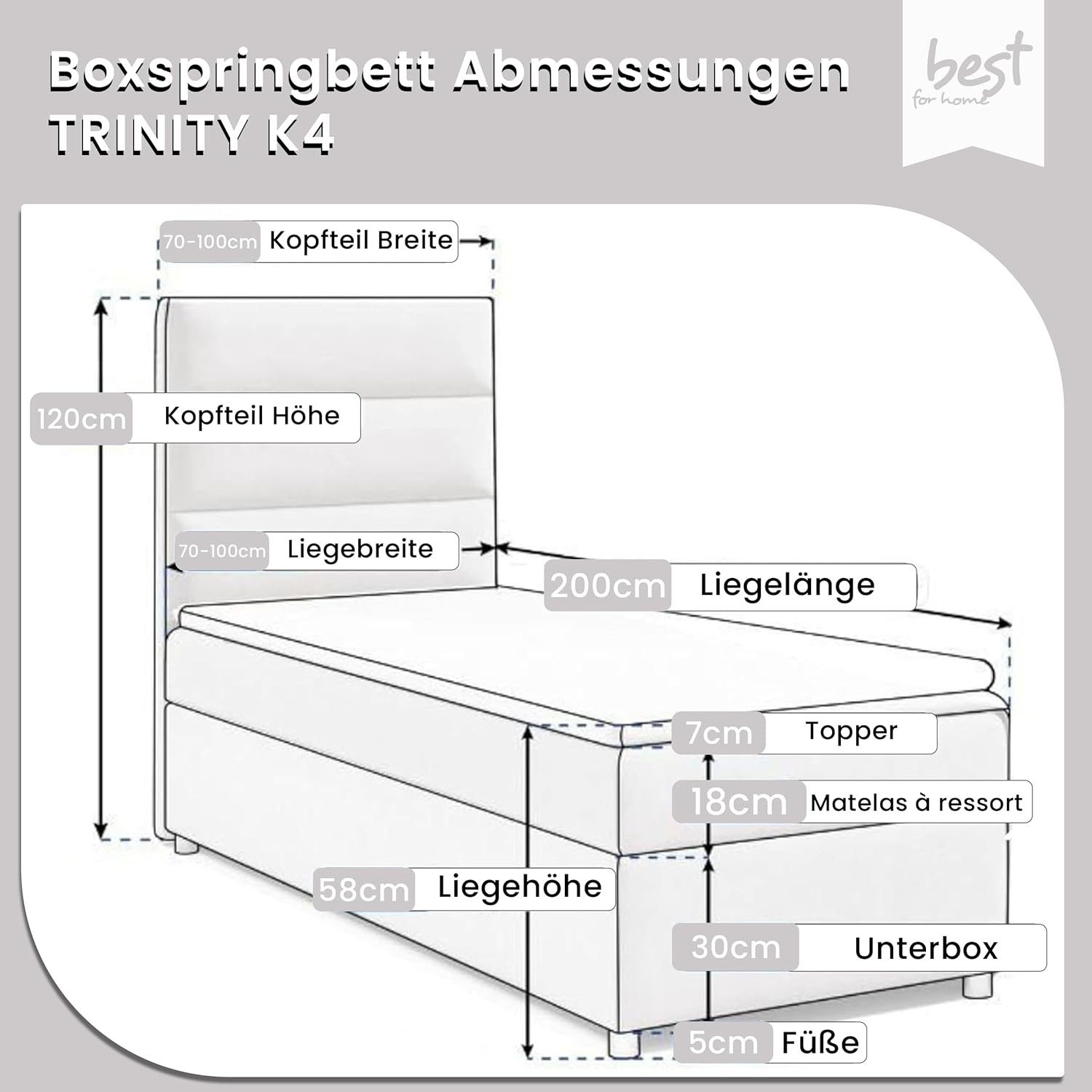 Best for Home Boxspringbett mit Bettkasten Trinity K-4 SINGLE Bonell-Matrat günstig online kaufen