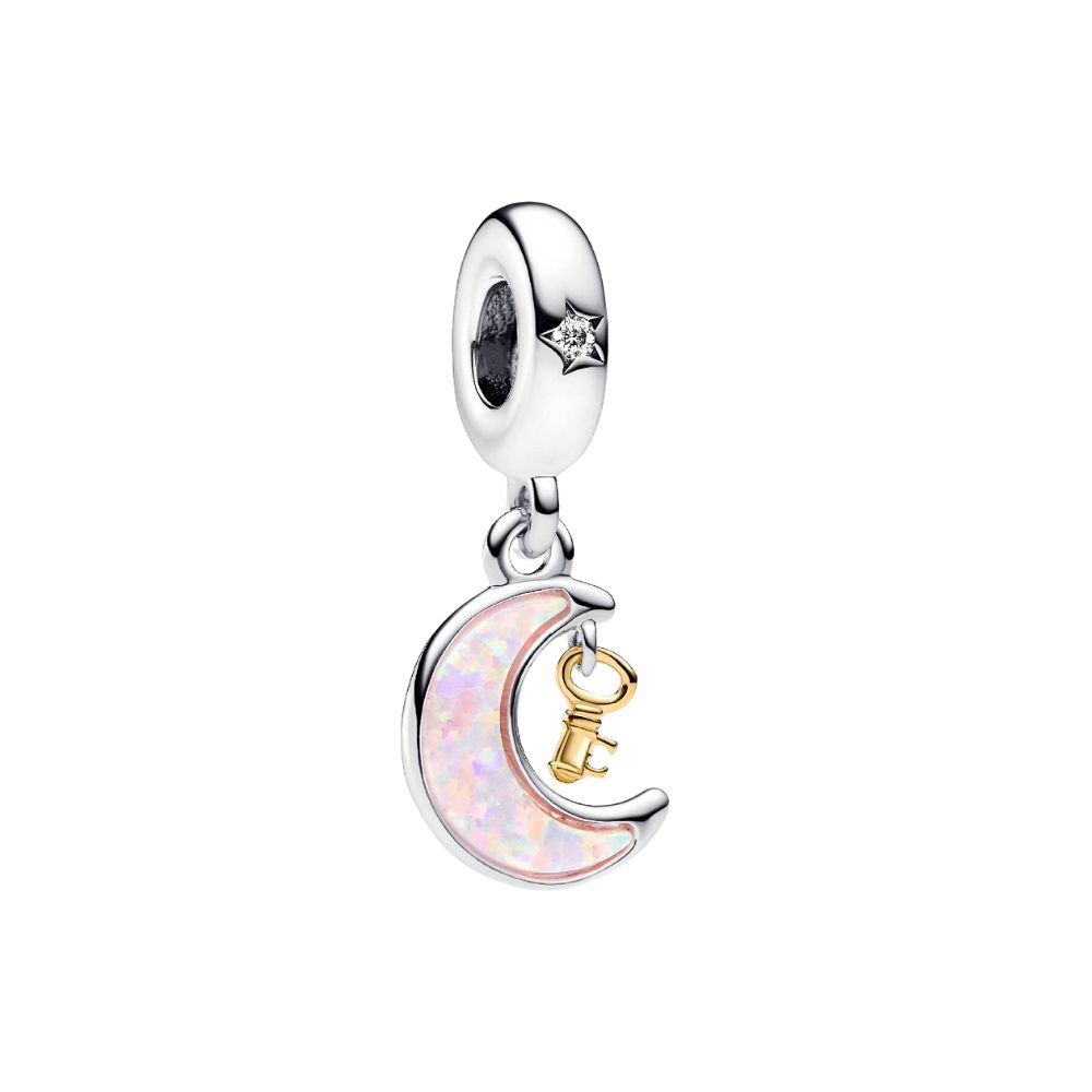Pandora Charm-Einhänger SHINE-762985C01, Mond, Schlüssel, Opal, Zirkonia