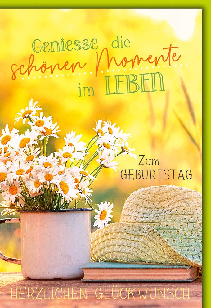 Verlag Dominique Grußkarten Geburtstag - Karte mit Umschlag - Gänseblümchen und Hut - plastikfrei
