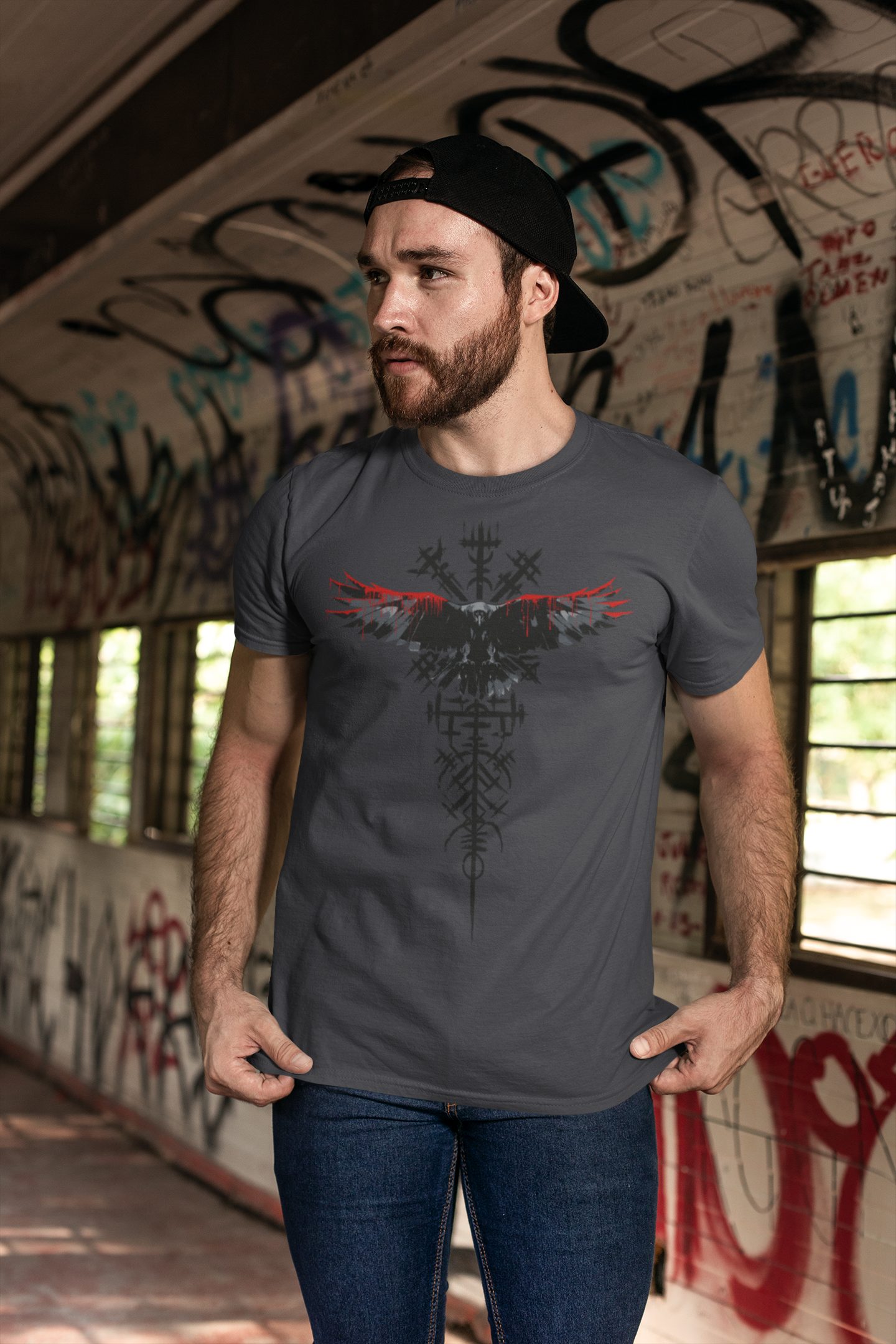 Baddery Print-Shirt Wikinger T-Shirt: „Blutrabe“ - Viking Shirt - Nordisches Raben Shirt, hochwertiger Siebdruck, auch Übergrößen, aus Baumwolle