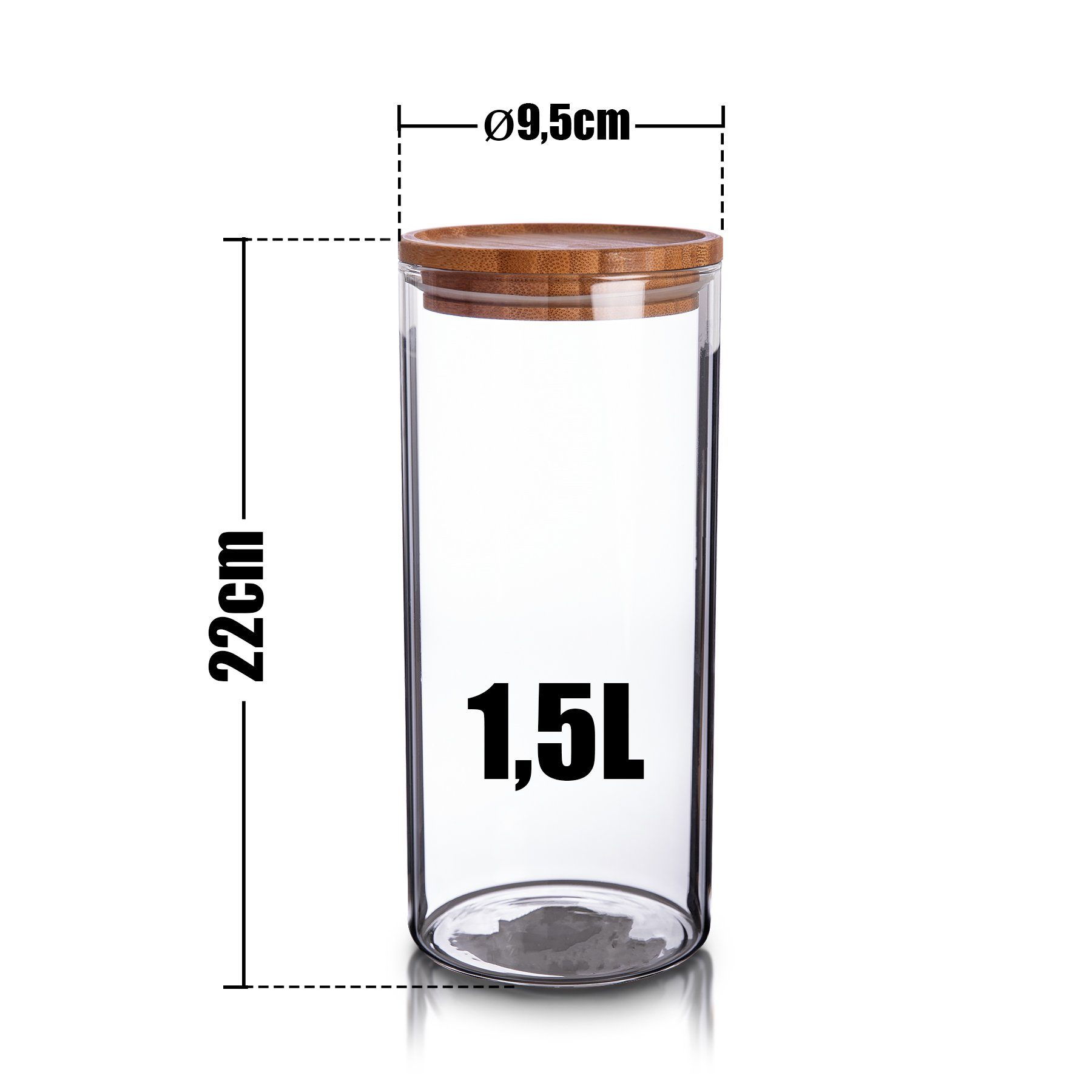 Vorratsgläser 10x22,5cm Nudeln Bambus-Deckel BigDean Mehl, Bambus, Glas. 1,5L Vorratsglas (1-tlg) Vorratsdose