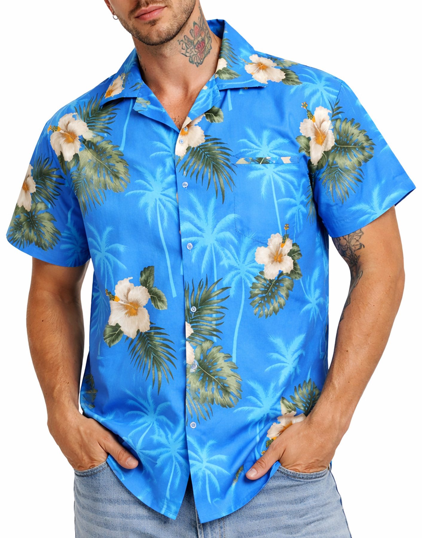 King Kameha Hawaiihemd "Small Flower" Funky Hawaii-Hemd Herren Kurzarm Fronttasche Sommerhemd