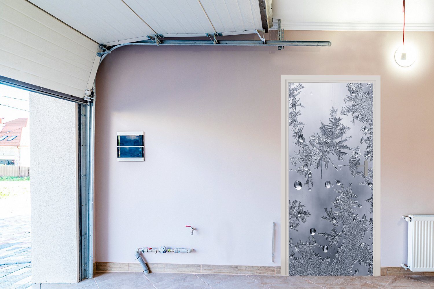 MuchoWow Türtapete Nahaufnahme eines gefrorenen Fototapete St), Matt, in schwarz-weiß, für 75x205 cm Türaufkleber, (1 bedruckt, Tür, Glases