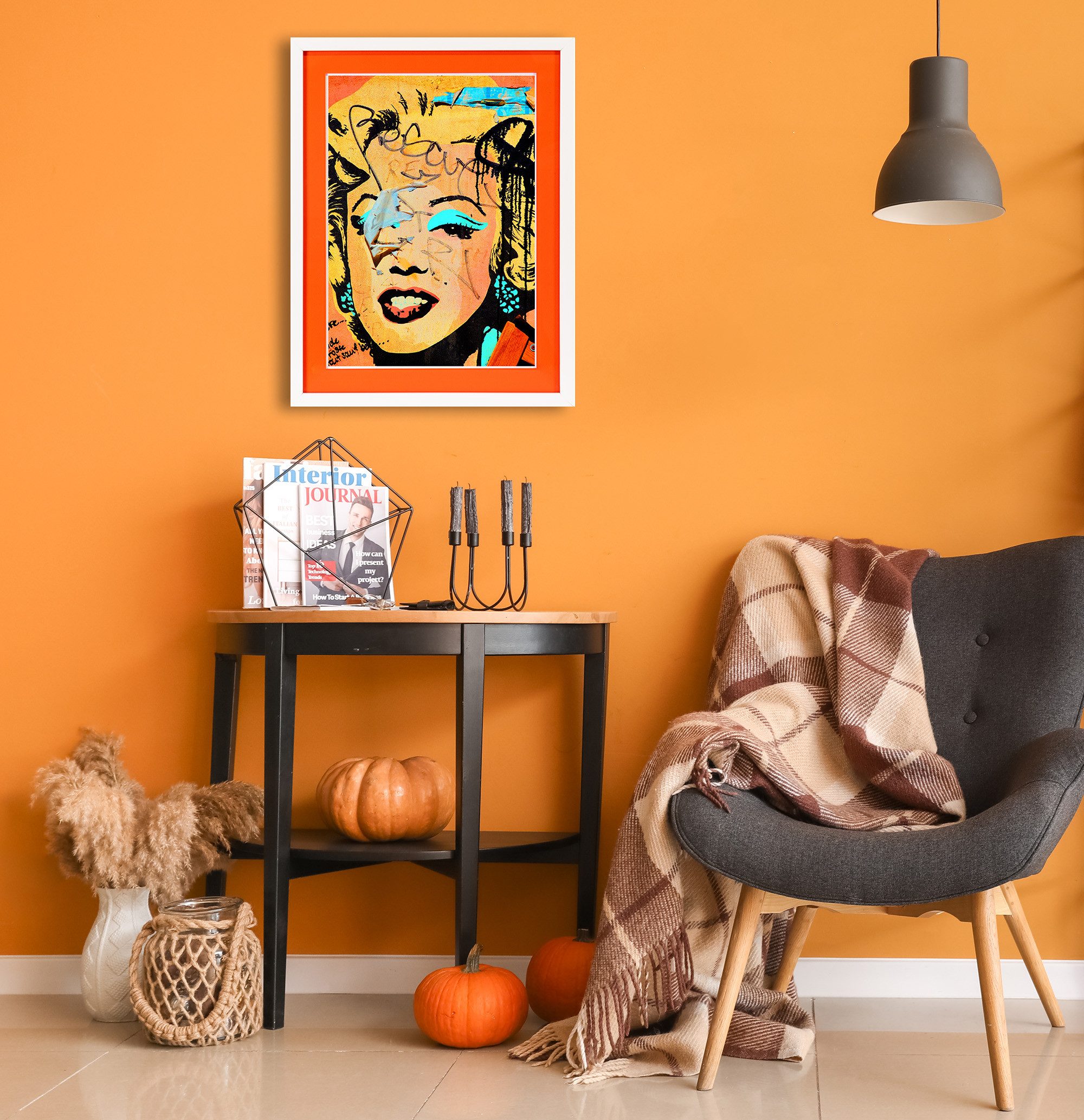 queence Bild mit Rahmen Marilyn Monroe, orange, Изображения von Frauen, Film, Filmfiguren, Frau, Gesicht (1 St), Плакат mit buntem Acrylglas Passepartout