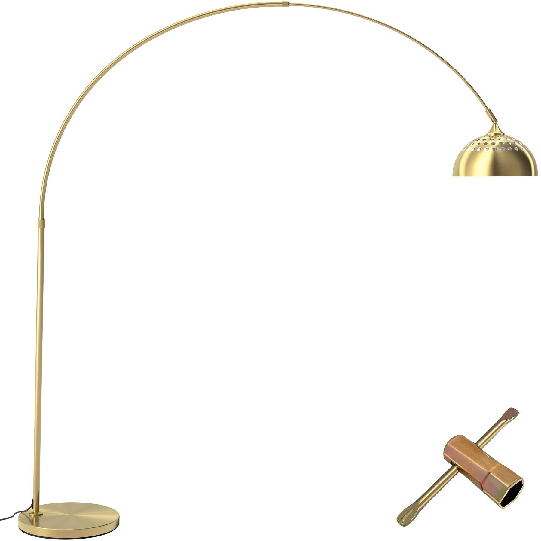 tectake Stehlampe Bogenleuchte aus beschichtetem Stahl, höhenverstellbar 187 - 206 cm, LED, 60 W, Fußschalter, massiver Standfuß mit Bodenschoner