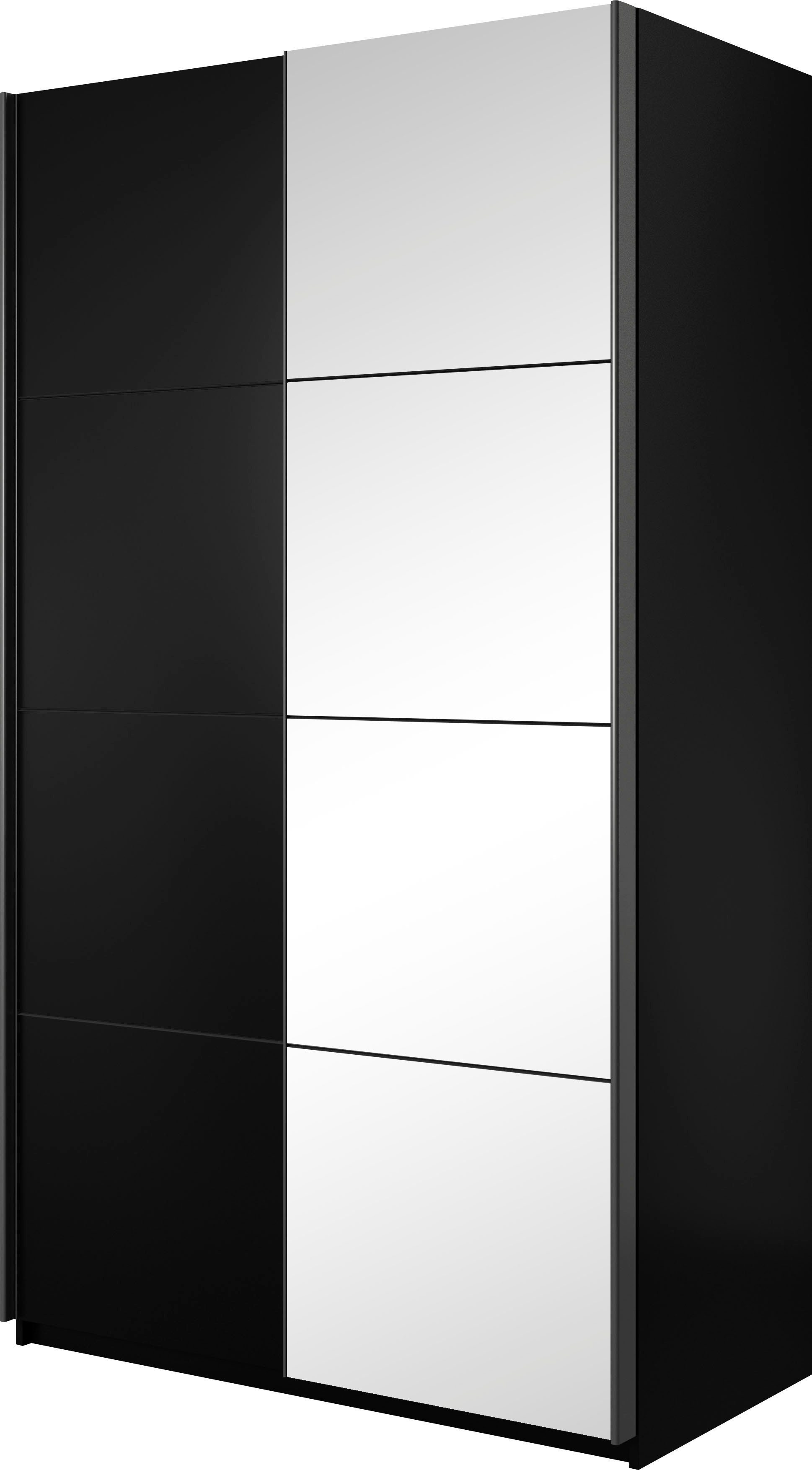 Helvetia | zusätzlichen Spiegel Schwebetürenschrank Beta inkl. und schwarz Einlegeböden mit schwarz