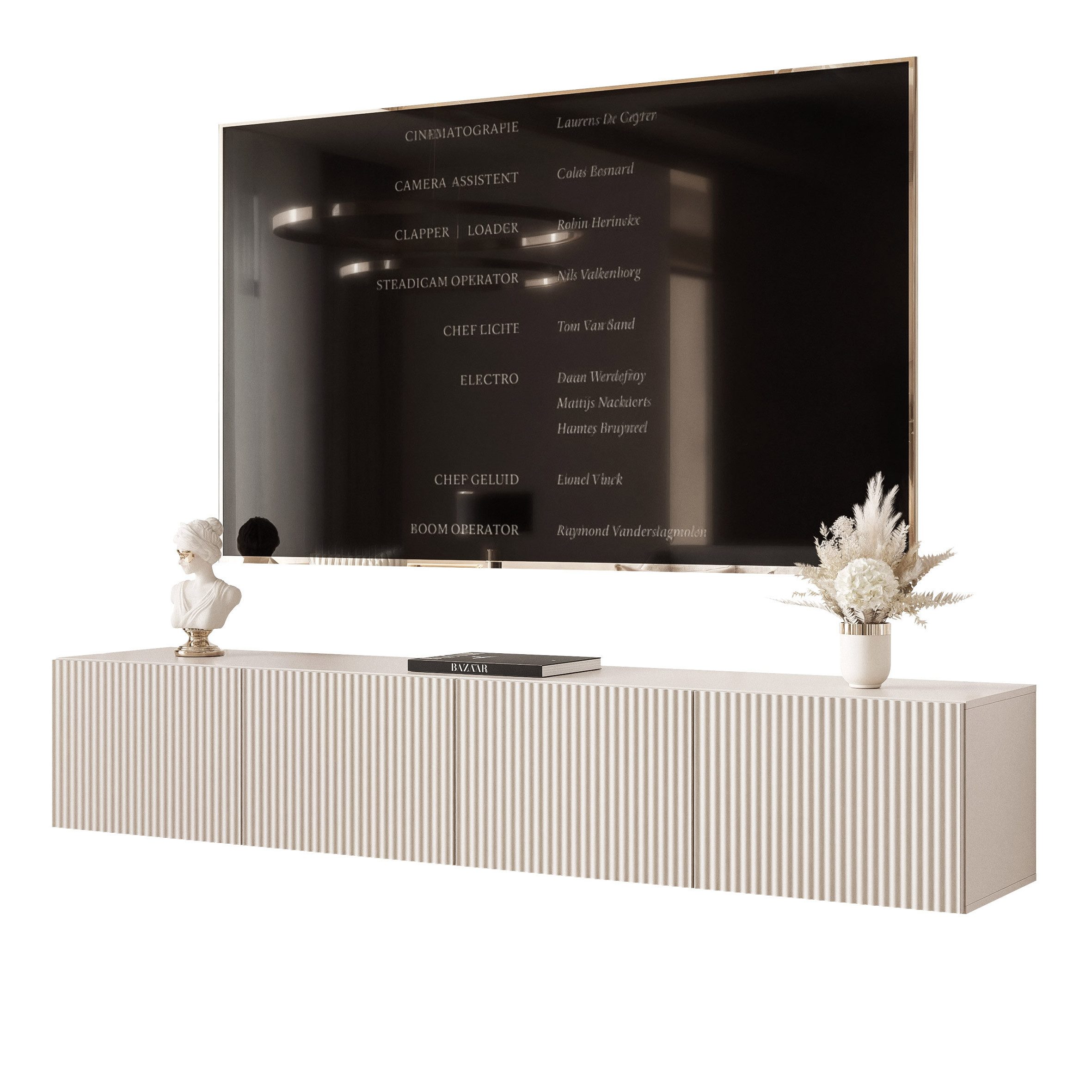 yourhouse24 Lowboard TV ANGEL 200 mit LED-Beleuchtung – Geriffelte Fronten