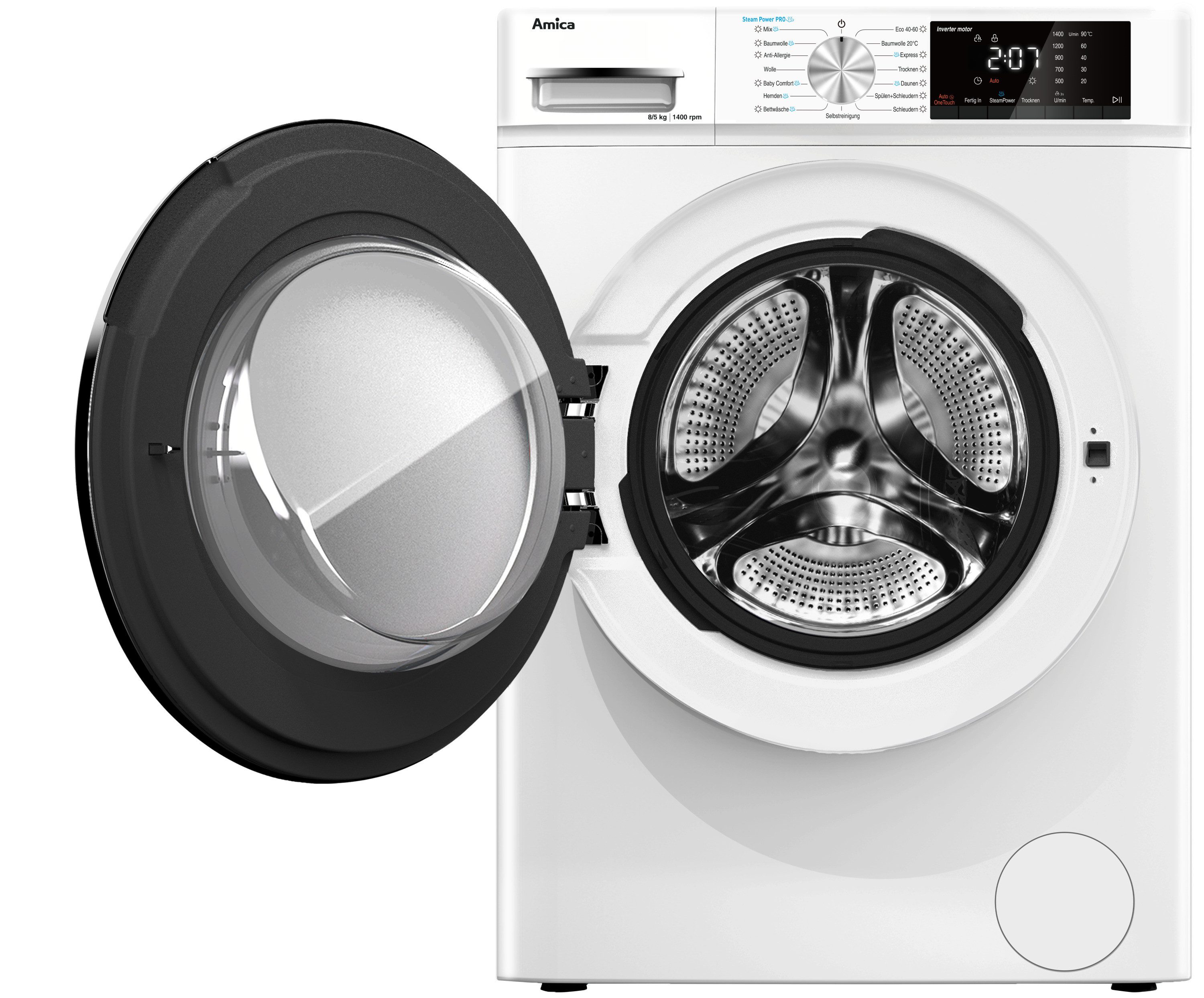 Amica Waschtrockner WAT 404 610, 8 kg, 8 kg, 1400 U/min, Alles in einem Gerät – sauber & schranktrocken
