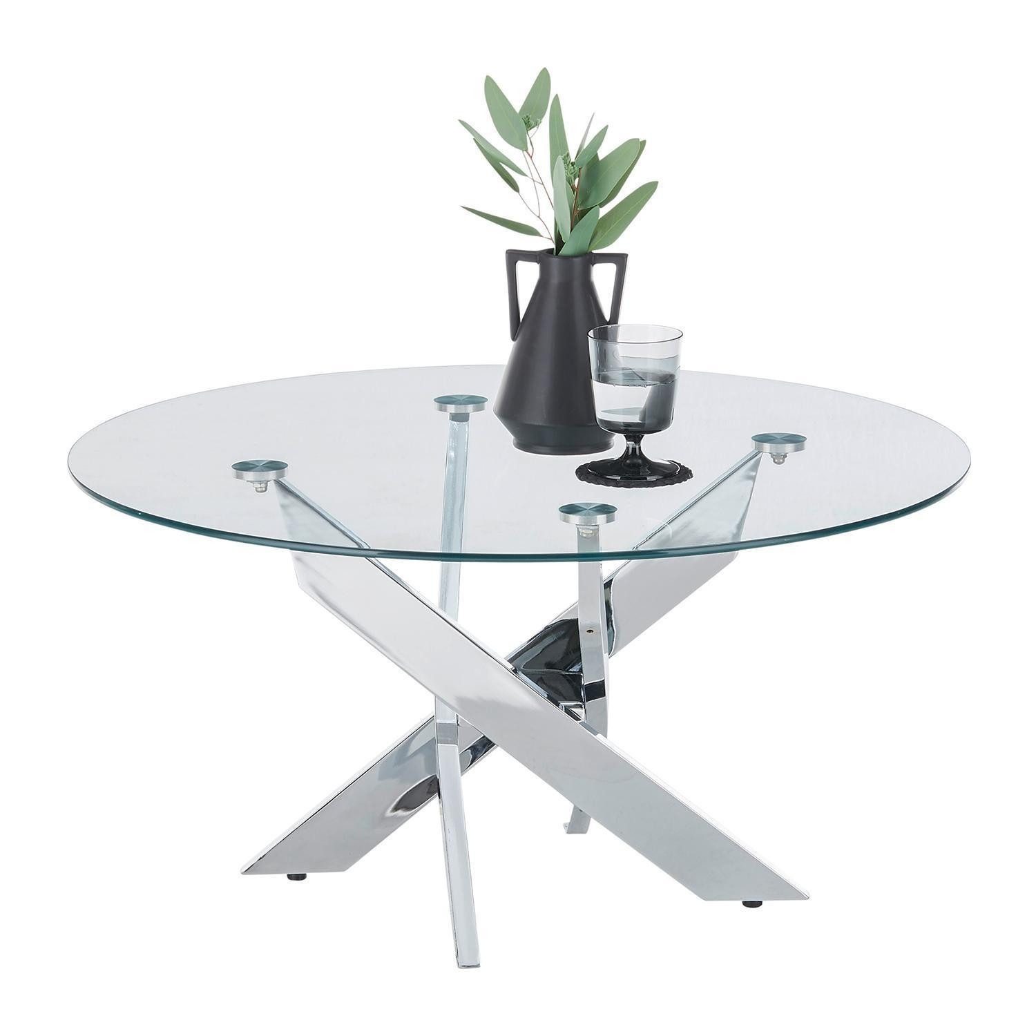 Couchtisch KOPENHAGEN, Chromfarben, Transparent, Metall, Sicherheitsglas, belastbar bis max. 10 kg, Ø 80 x H 40 cm