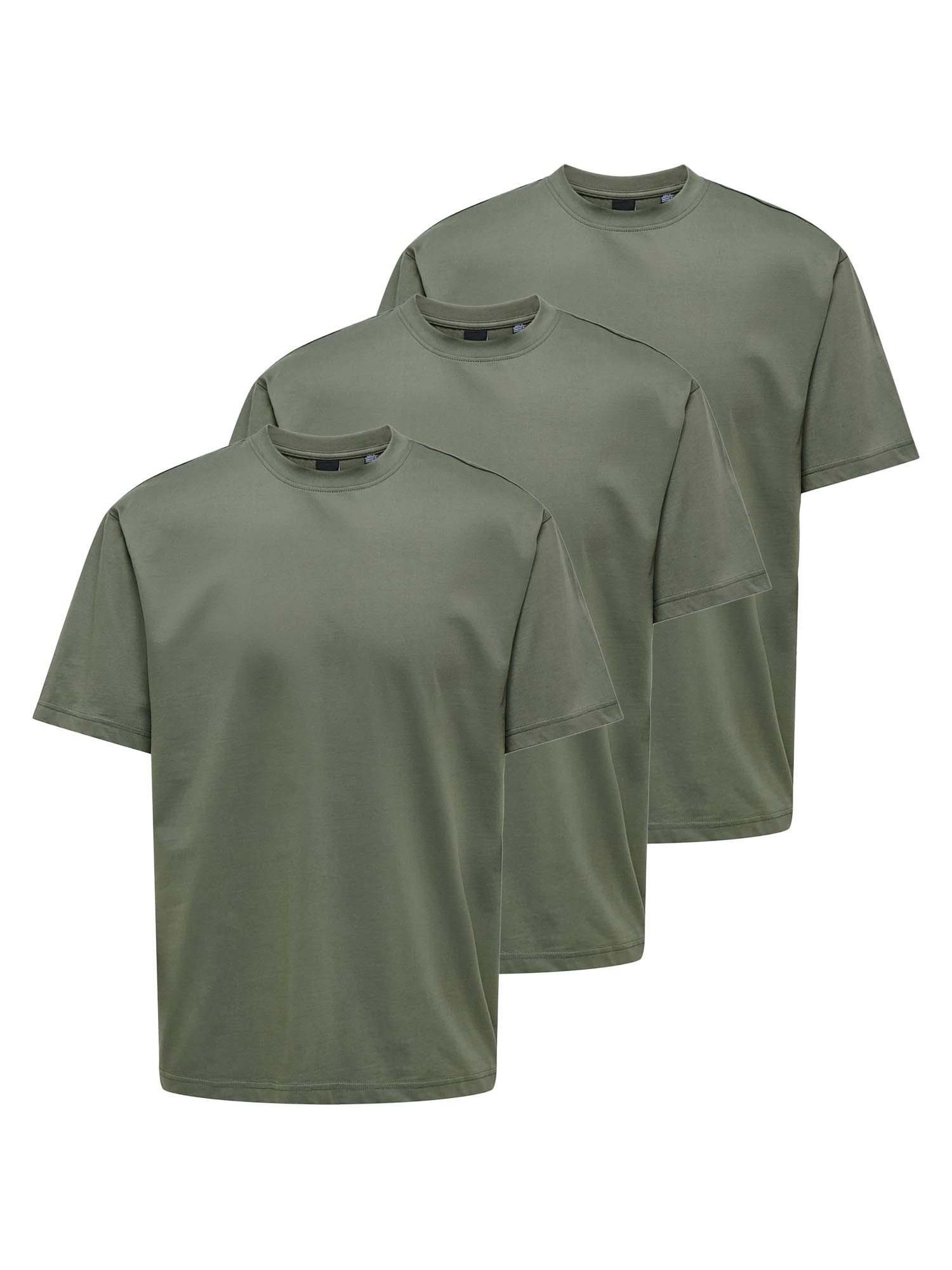 ONLY & SONS T-Shirt 3er Pack Onsfred (Spar-Set, 3-tlg) T-Shirt - Baumwolle - Atmungsaktiv - Locker geschnitten