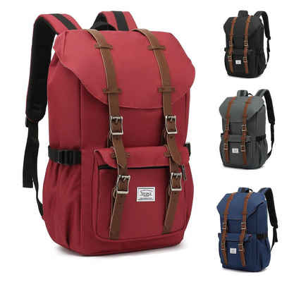 Rucksack Rucksack Groß Damen Herren Freizeitrucksack im Retro Design Reiserucksack mit 15" Notebook Fach Lässiger Tagesrucksack viele Fächer Wanderrucksack Schulrucksack Schultasche